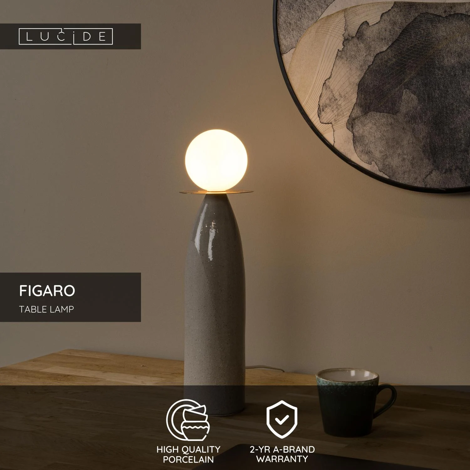 Lucide FIGARO - stolnu00e1 lampa - u00d8 12 cm - 1xG9 - sivu00e1