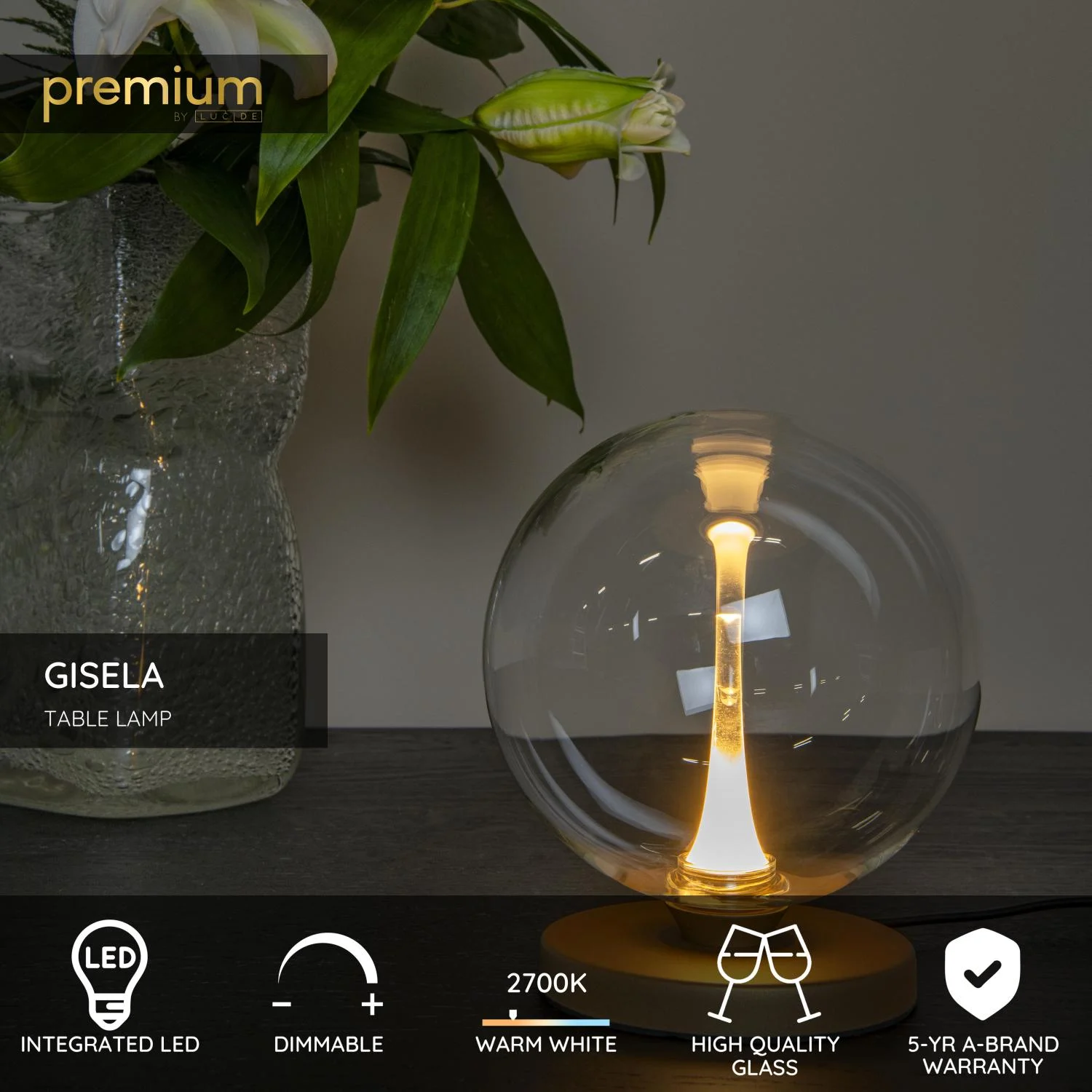 Lucide GISELA - Stolnu00e1 lampa - u00d8 16 cm - LED tlmenu00e1 - 1x5W 2700K - priehu013eadnu00e1 | Pru00e9miovu00e9