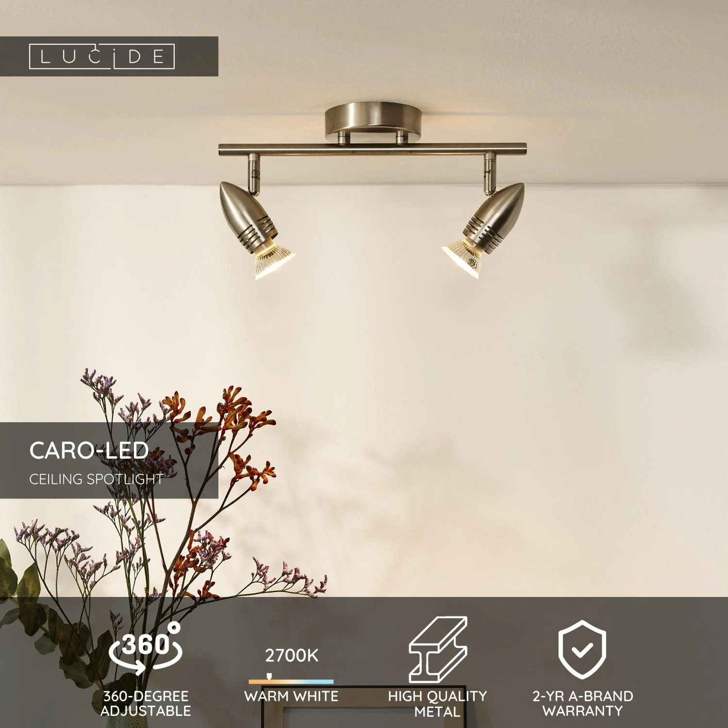 Lucide CARO-LED - Stropnu00e9 reflektory - LED - GU10 - 2x5W 2700K - Satin Chrome