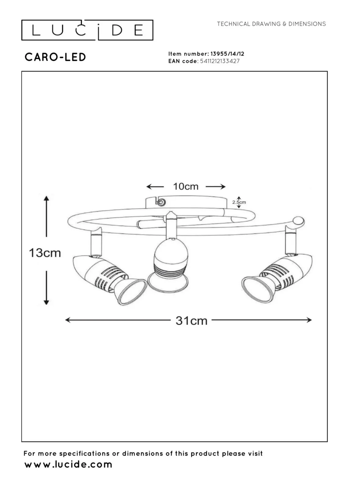 Lucide CARO-LED - Stropnu00e9 reflektory - u00d8 31 cm - LED - GU10 - 3x5W 2700K - Satin Chrome