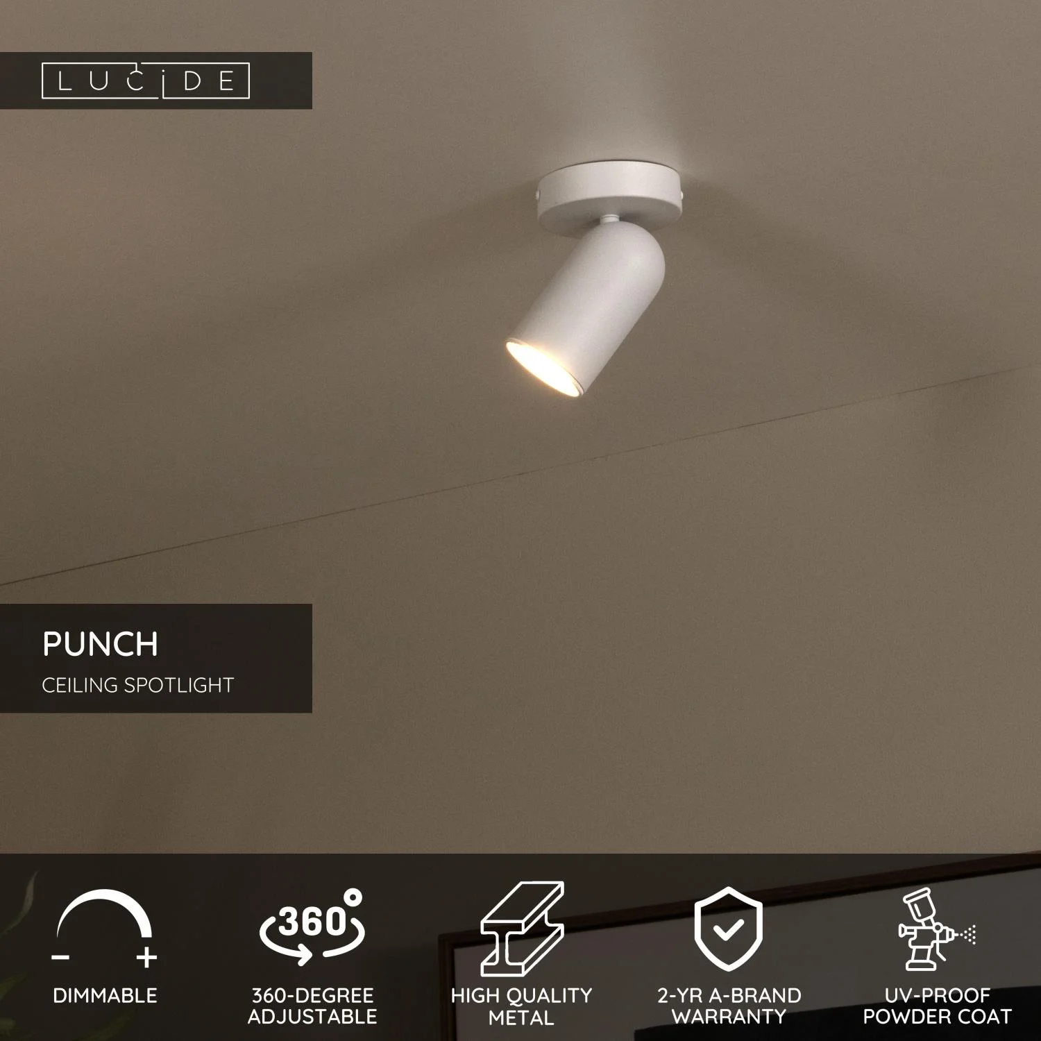 Lucide PUNCH - Stropnu00e9 reflektory - 1xGU10 - biele