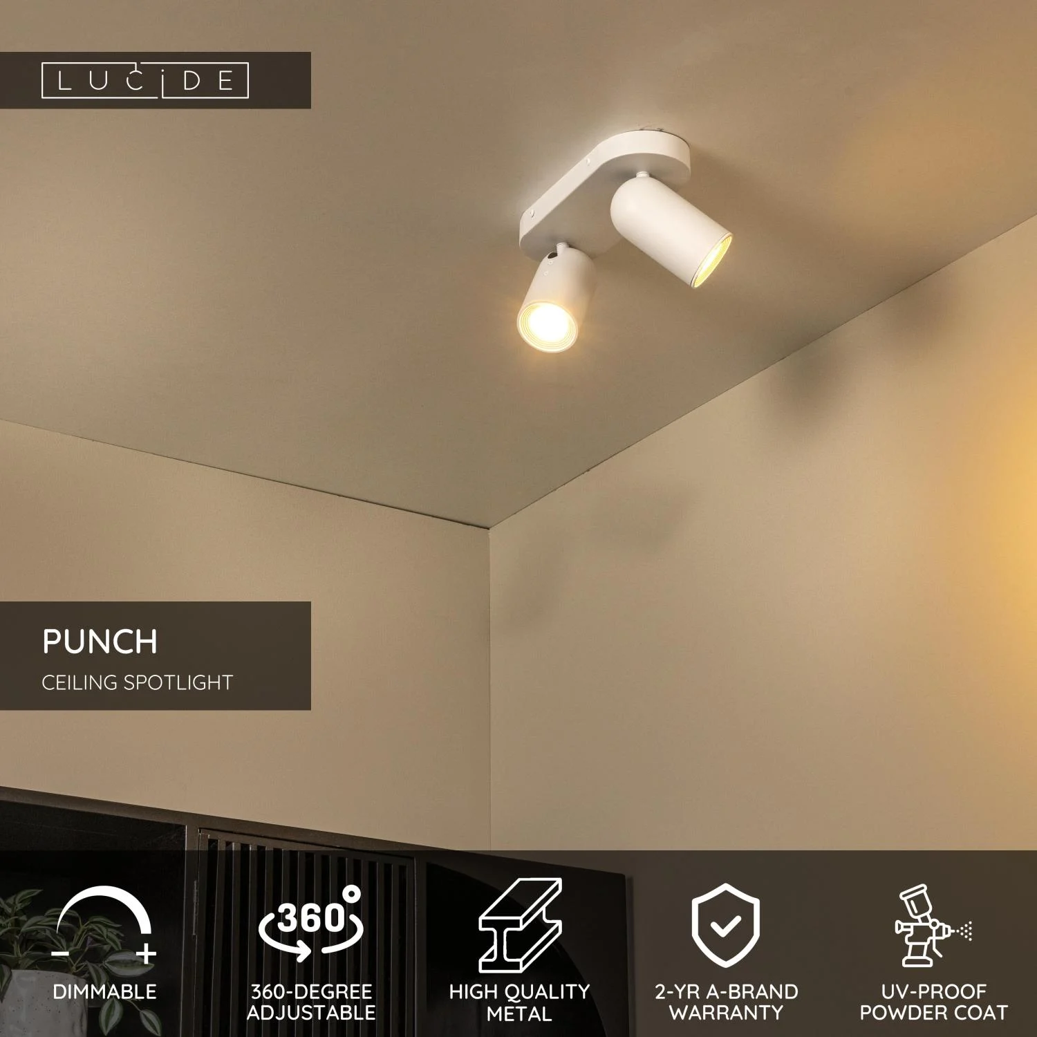 Lucide PUNCH - Stropnu00e9 reflektory - 2xGU10 - biela