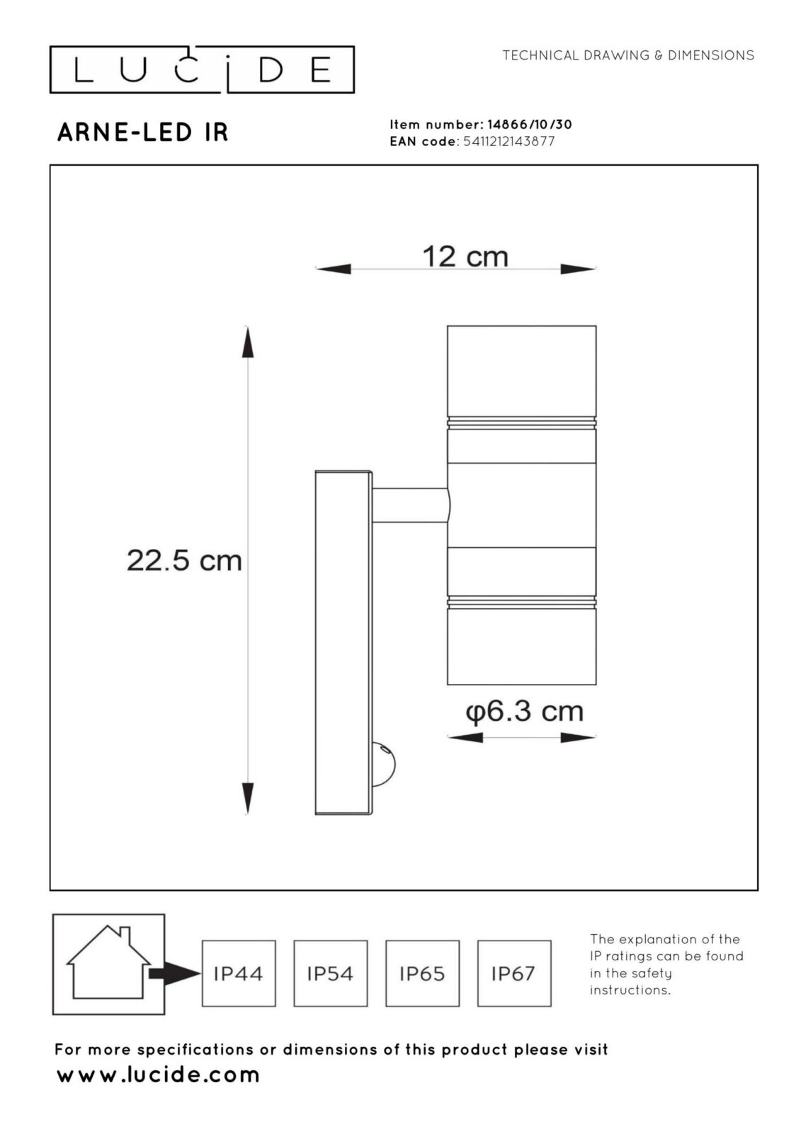 Lucide ARNE-LED IR - Nu00e1stennu00e9 reflektor / nu00e1stennu00e9 svetlo vnu00fatornu00e9/vonkaju0161ie - u00d8 6,3 cm - LED - GU10 - 2x5W, 2700K - IP44 - pohybovu00fd a dennu00fd/nou010dnu00fd senzor - u010dierny