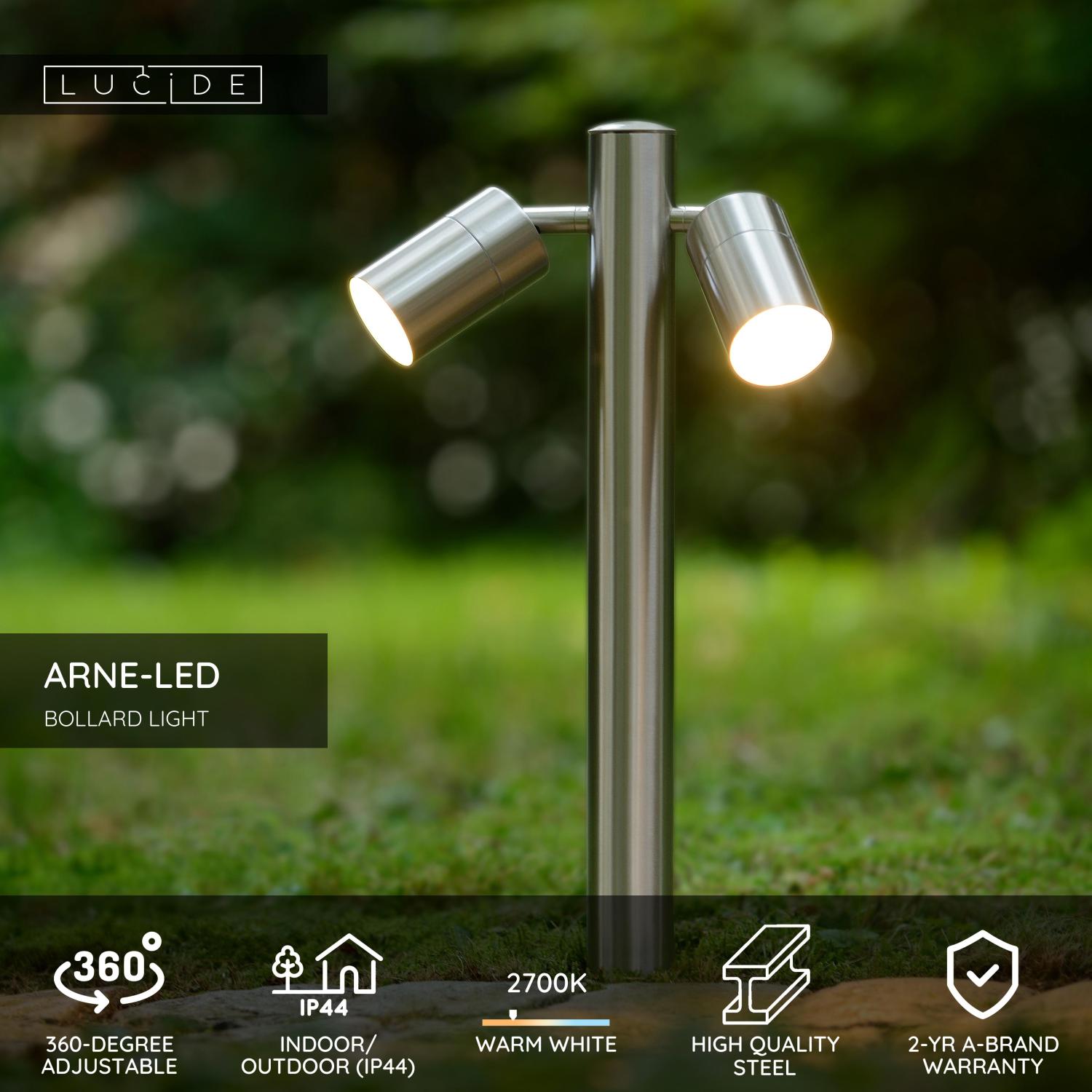Lucide ARNE-LED - Stu013apikovu00e9 svetlo - u00d8 6,3 cm - LED - GU10 - 2x5W 2700K - IP44 - Satin Chrome