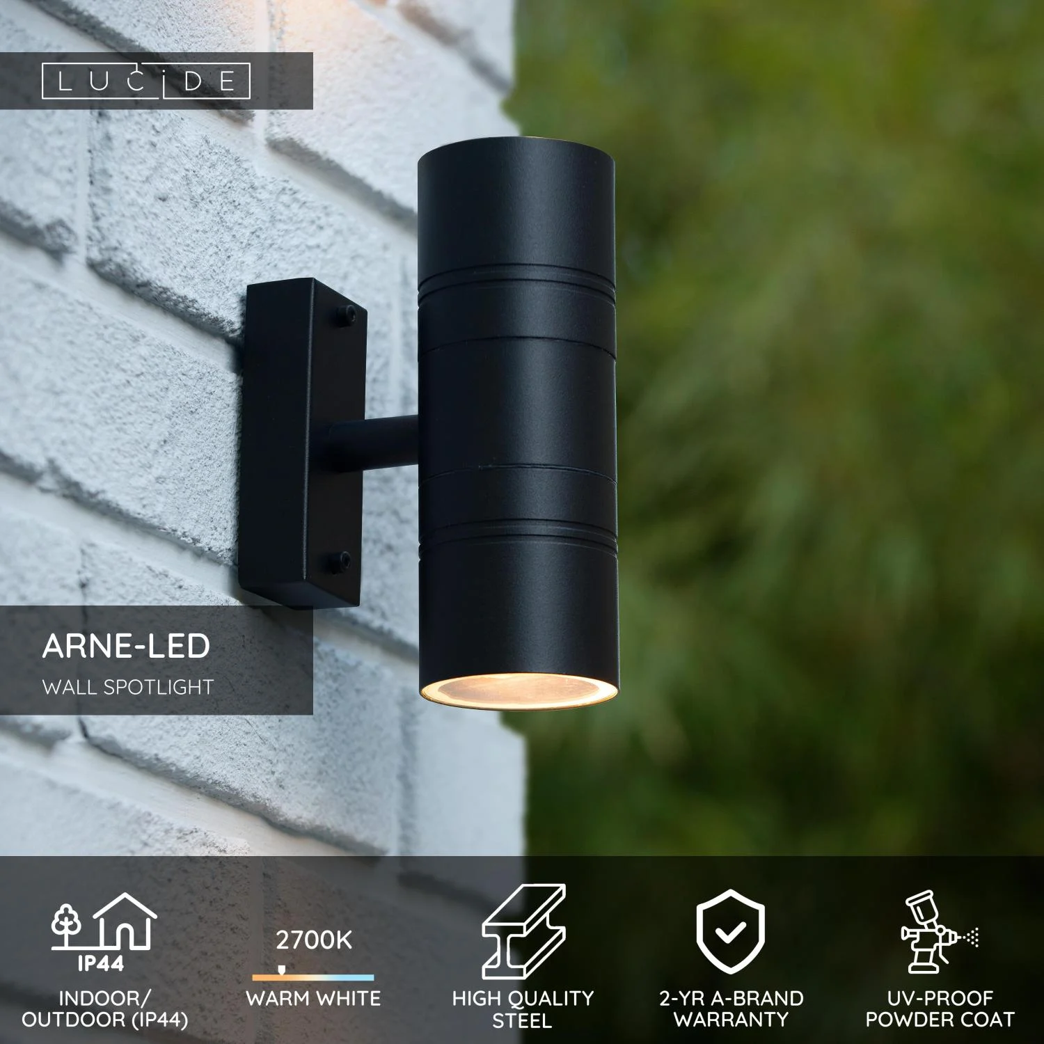 Lucide ARNE-LED - Nu00e1stennu00e9 reflektory / Nu00e1stennu00e9 svetlo Vnu00fatornu00e9/vonkaju0161ie - u00d8 6,3 cm - LED - GU10 - 2x5W 2700K - IP44 - u010cierna
