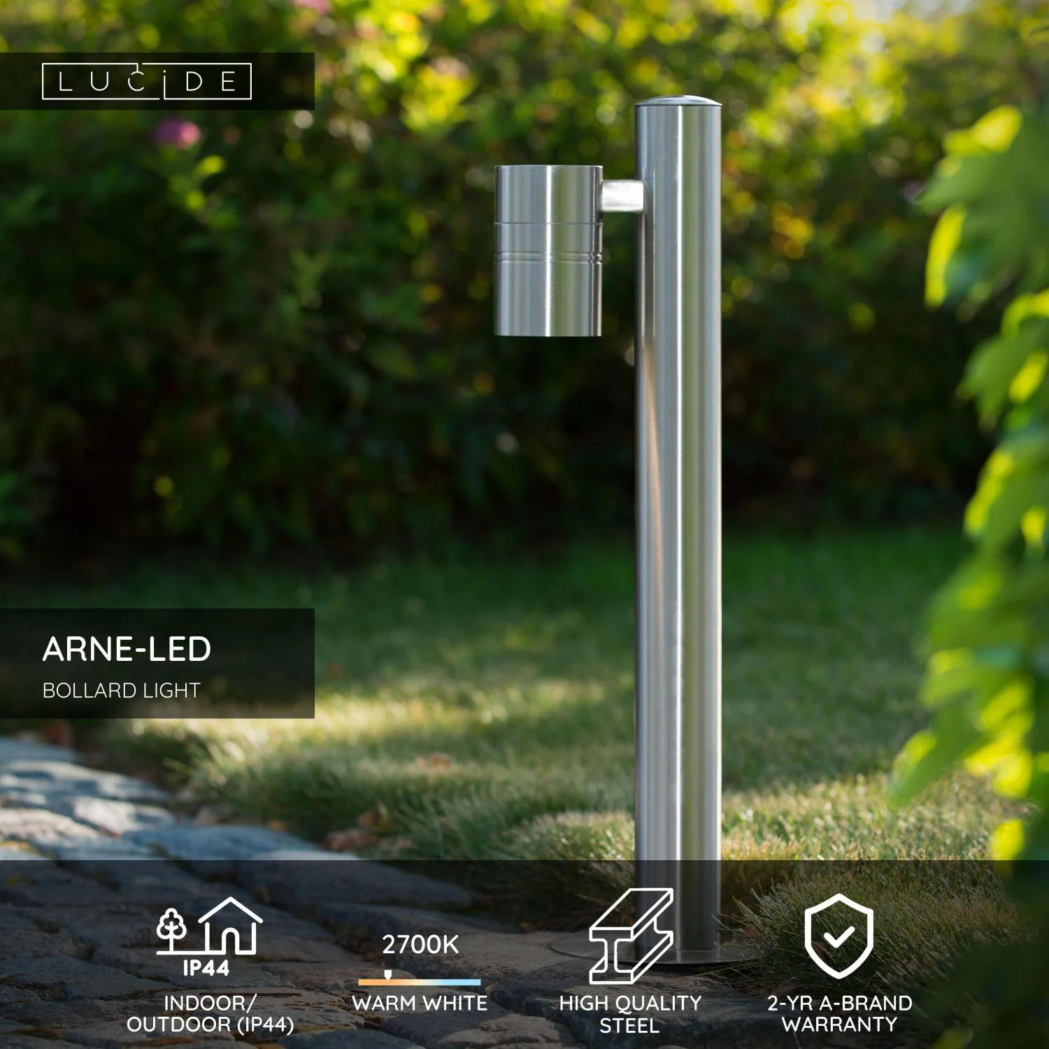 Lucide ARNE-LED - Stu013apikovu00e9 svetlo - u00d8 6,3 cm - LED - GU10 - 1x5W 2700K - IP44 - Satin Chrome
