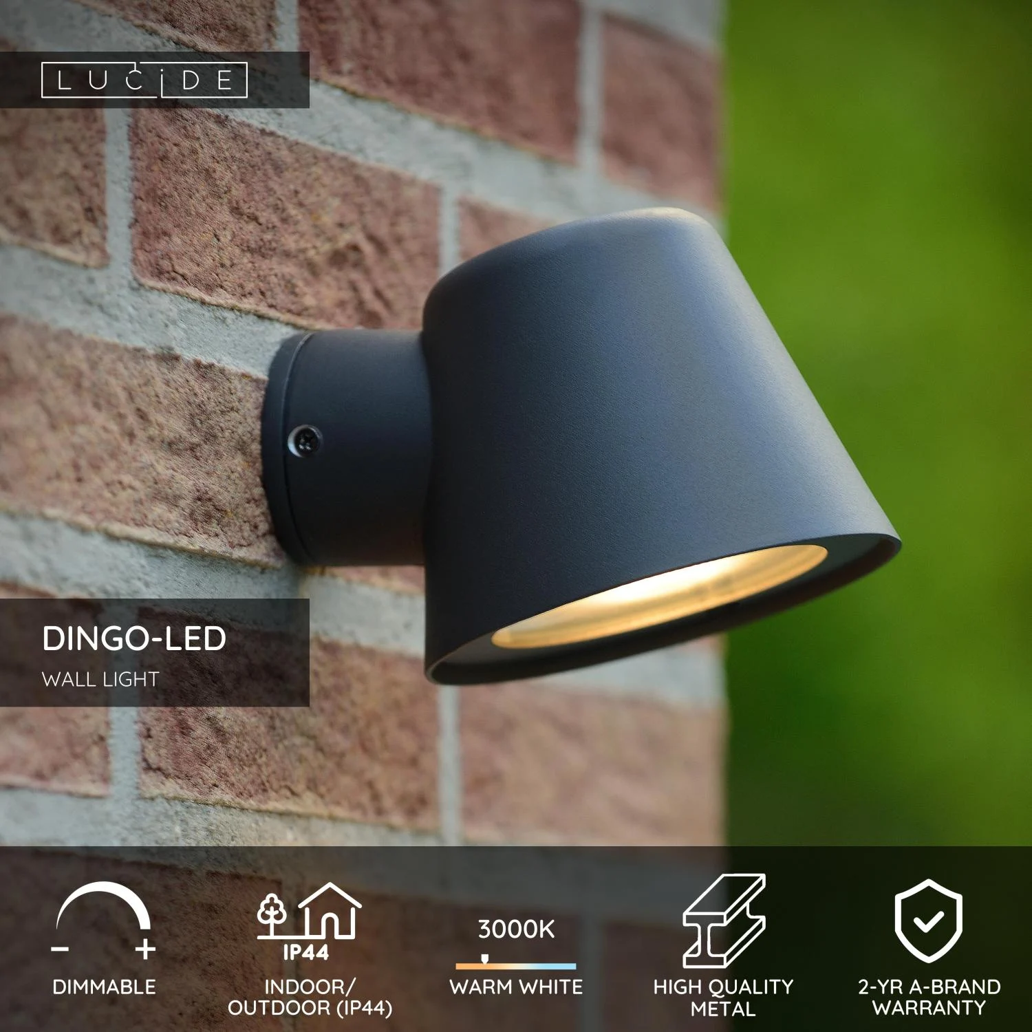 Lucide DINGO-LED - Nu00e1stennu00e9 svetlo vnu00fatornu00e9/vonkaju0161ie - LED tlmenu00e9. - GU10 - 1x5W 3000K - IP44 - Antracit