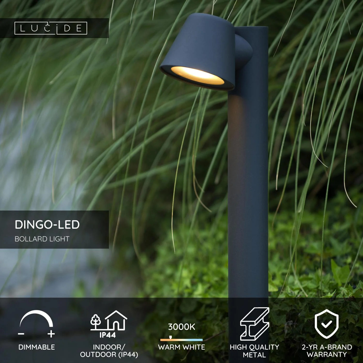 Lucide DINGO-LED - Stu013apikovu00e9 svetlo - LED tlmenu00e9. - GU10 - 1x5W 3000K - IP44 - Antracit