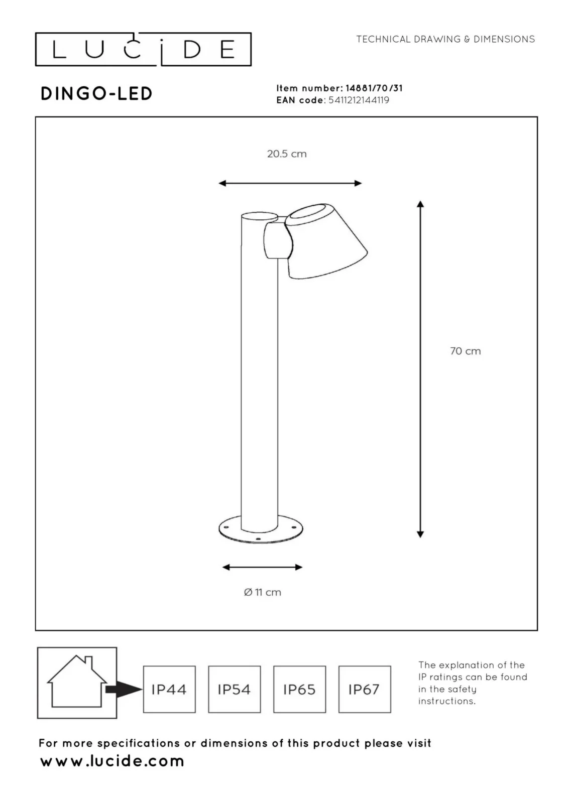Lucide DINGO-LED - stu013apikovu00e9 svetlo - LED tlmenu00e9. - GU10 - 1x5W 3000K - IP44 - biela