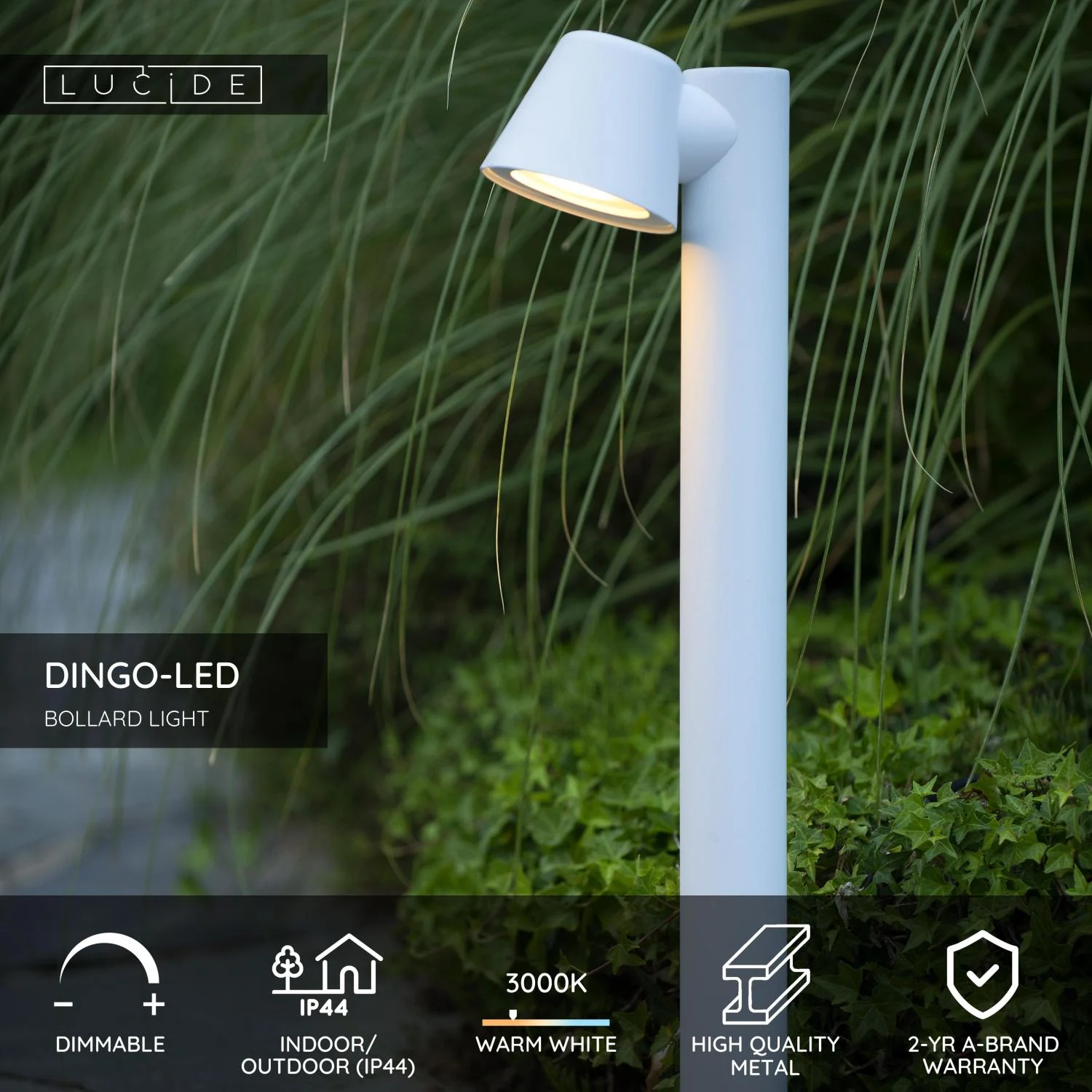 Lucide DINGO-LED - stu013apikovu00e9 svetlo - LED tlmenu00e9. - GU10 - 1x5W 3000K - IP44 - biela