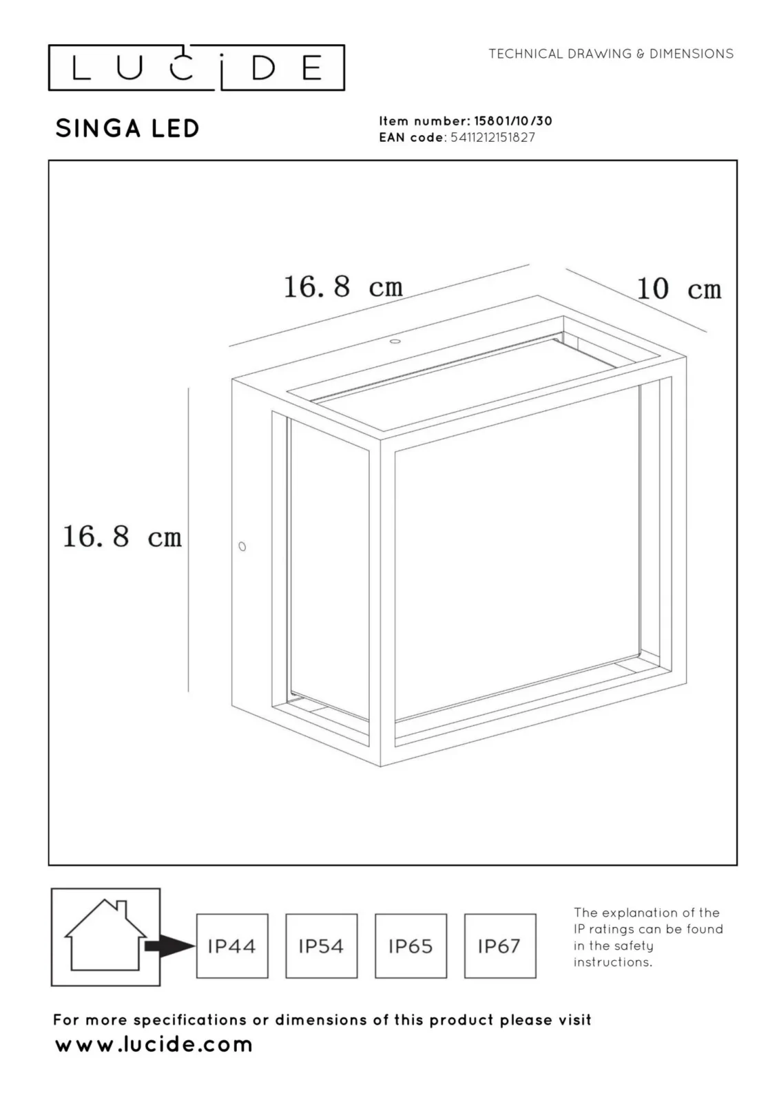 Lucide SINGA LED - Nu00e1stennu00e9 svetlo vnu00fatornu00e9/vonkaju0161ie - LED - 1x10W 3000K - IP54 - u010dierna