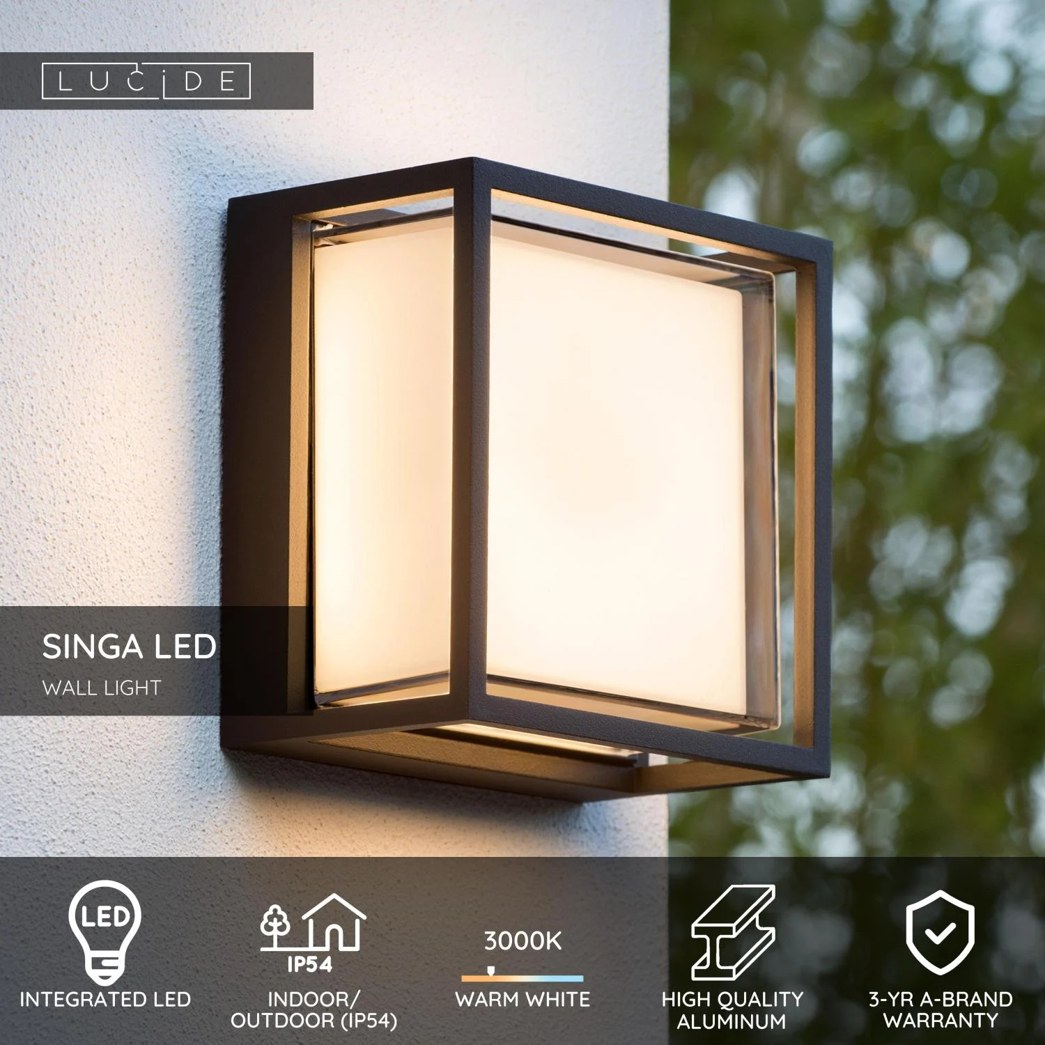 Lucide SINGA LED - Nu00e1stennu00e9 svetlo vnu00fatornu00e9/vonkaju0161ie - LED - 1x10W 3000K - IP54 - u010dierna