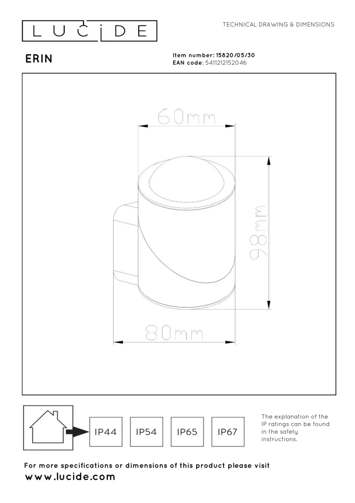 Lucide ERIN - Nu00e1stennu00e9 reflektor / Nu00e1stennu00e9 svetlo Interiu00e9r/Vonku - LED - 1x5W 2700K - IP65 - u010cierna