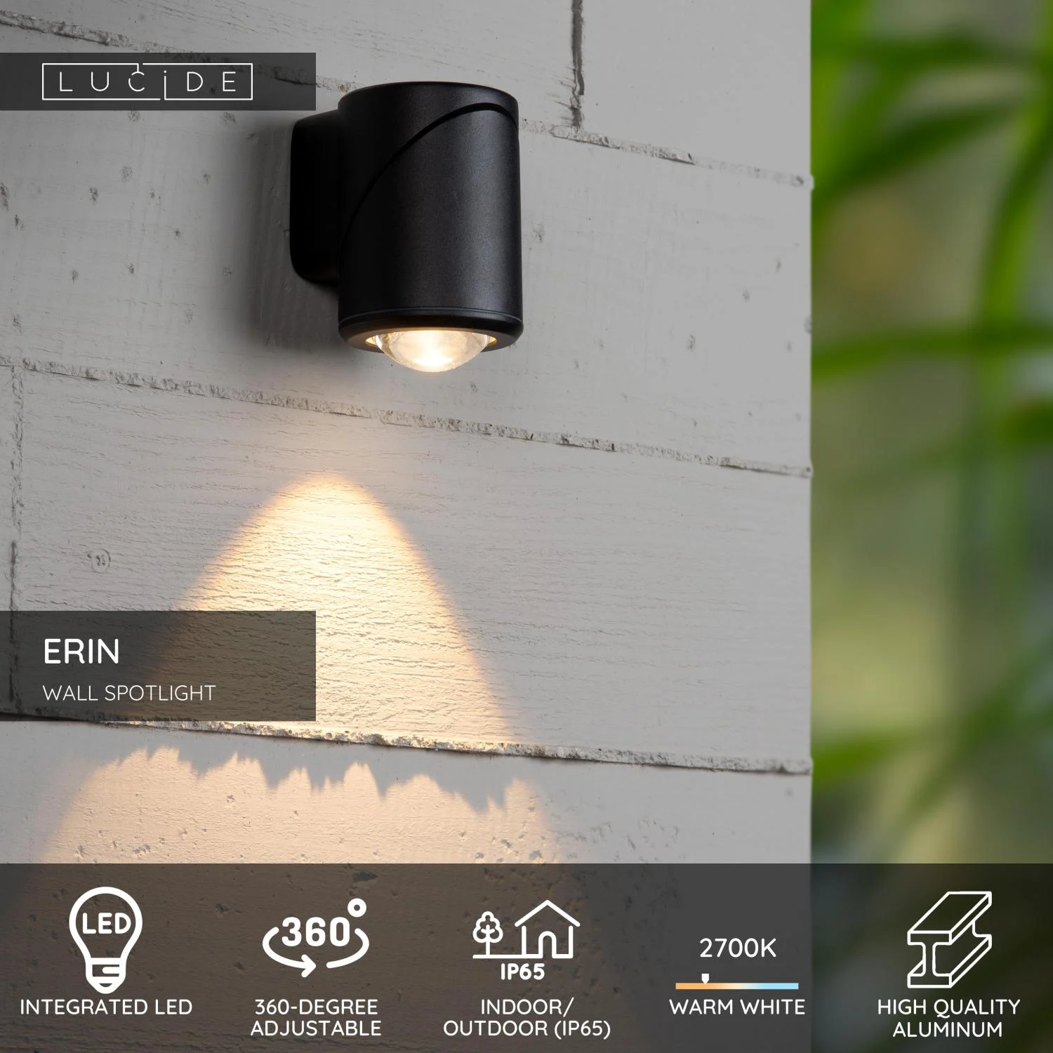 Lucide ERIN - Nu00e1stennu00e9 reflektor / Nu00e1stennu00e9 svetlo Interiu00e9r/Vonku - LED - 1x5W 2700K - IP65 - u010cierna