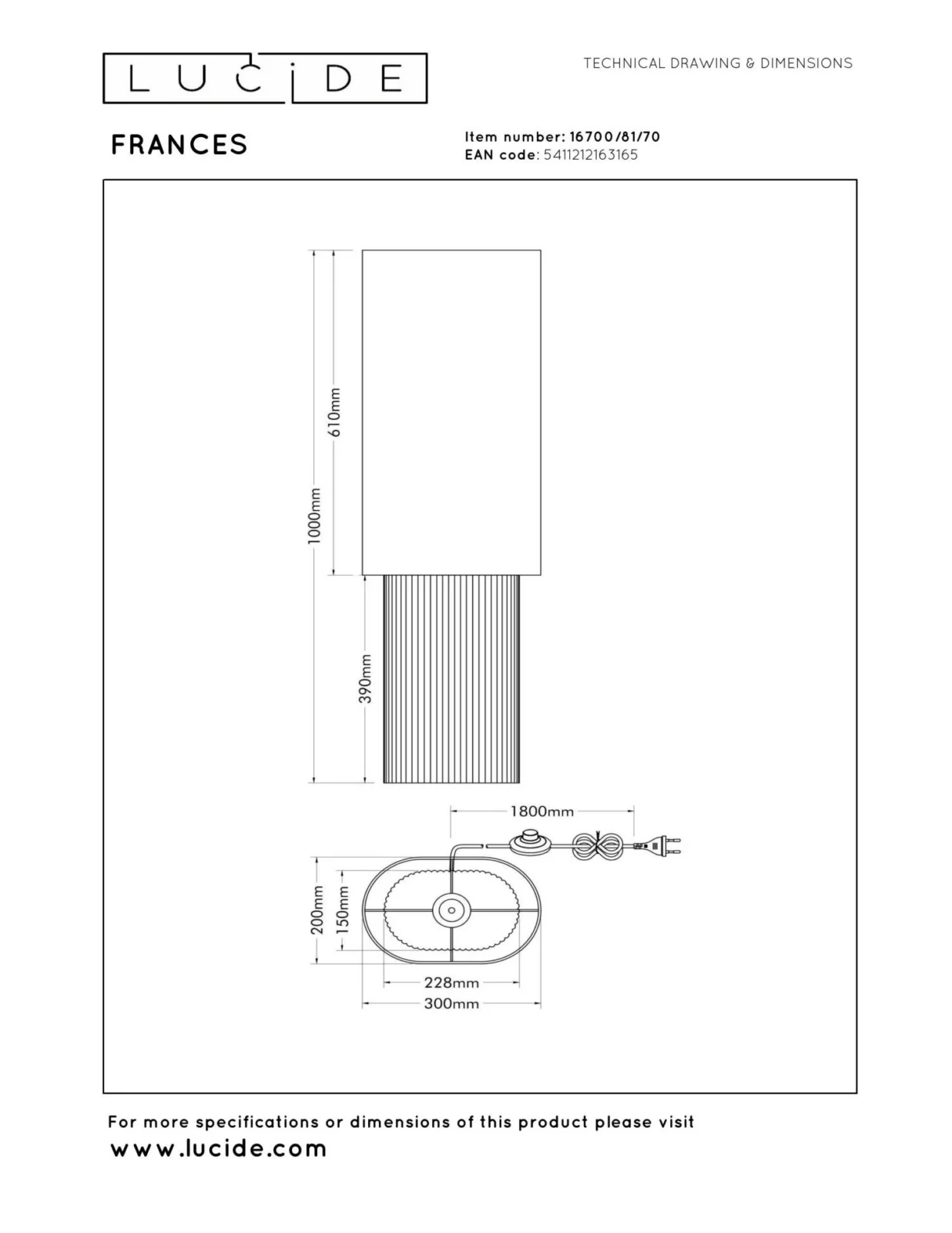 Lucide FRANCES - Stojaca lampa - 1xE27 - biela - Vibes