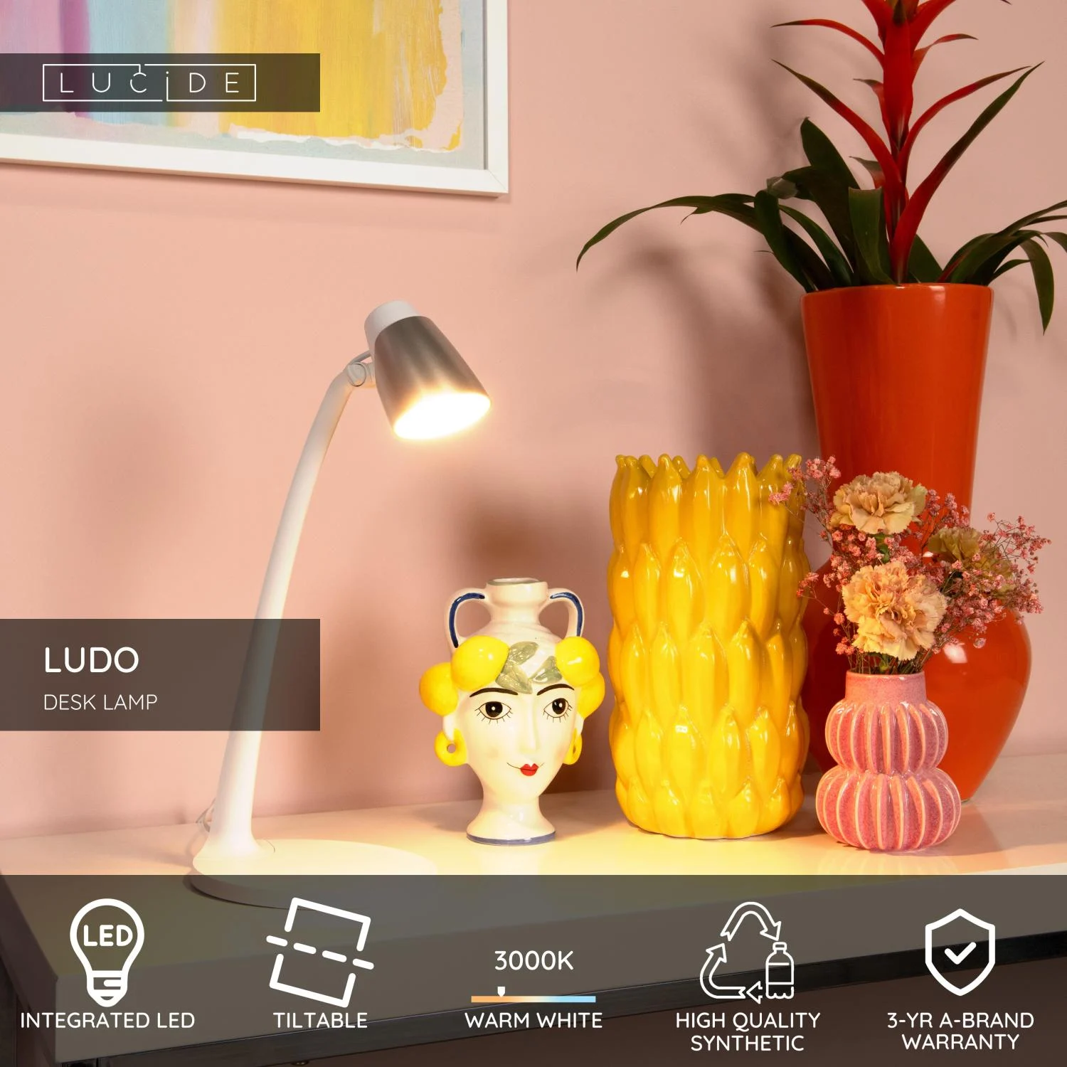 Lucide LUDO - Stolnu00e1 lampa - LED - 1x4,5W 3000K - biela