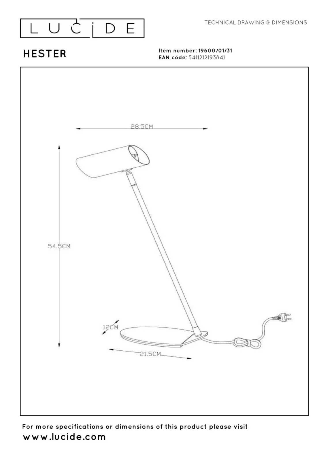 Lucide HESTER - stolnu00e1 lampa - 1xGU10 - biela