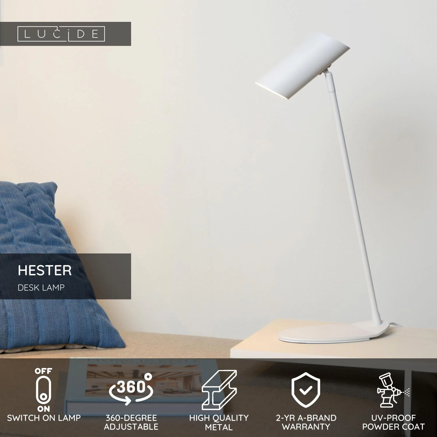 Lucide HESTER - stolnu00e1 lampa - 1xGU10 - biela