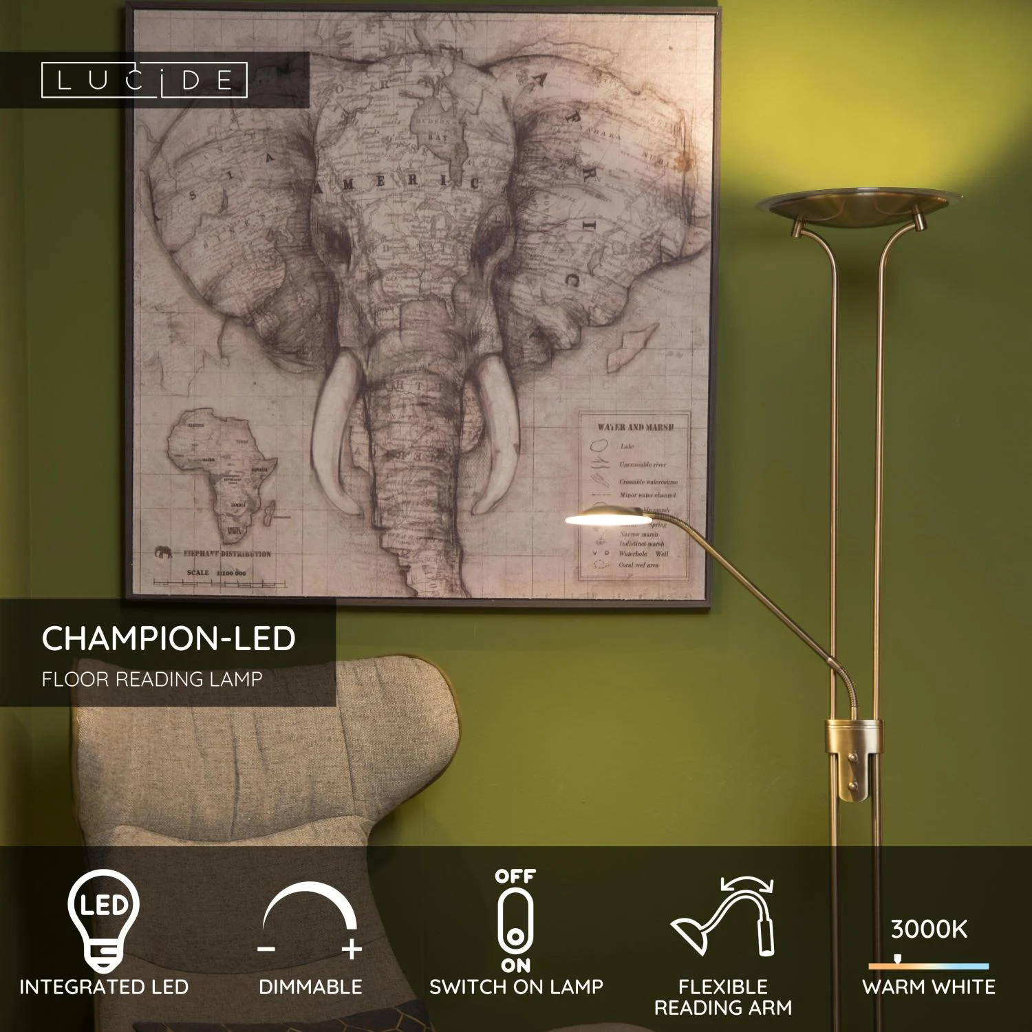 Lucide CHAMPION-LED - Lampa na u010du00edtanie - LED tlmenu00e1 - 3000K - bronzovu00e1