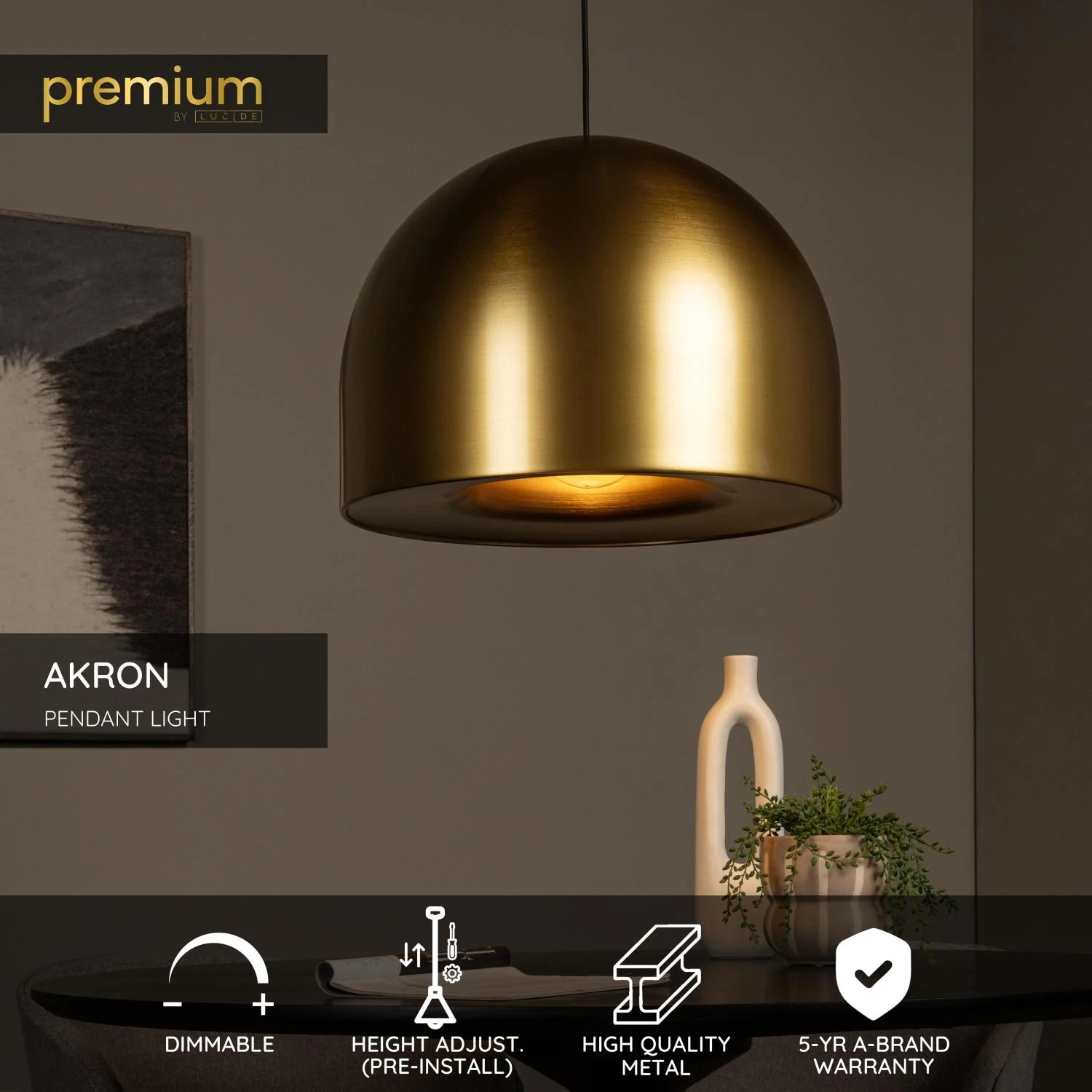 Lucide AKRON - zu00e1vesnu00e9 svetlo - u00d8 50 cm - 1xE27 - Matt Gold / Brass | Pru00e9miovu00e9