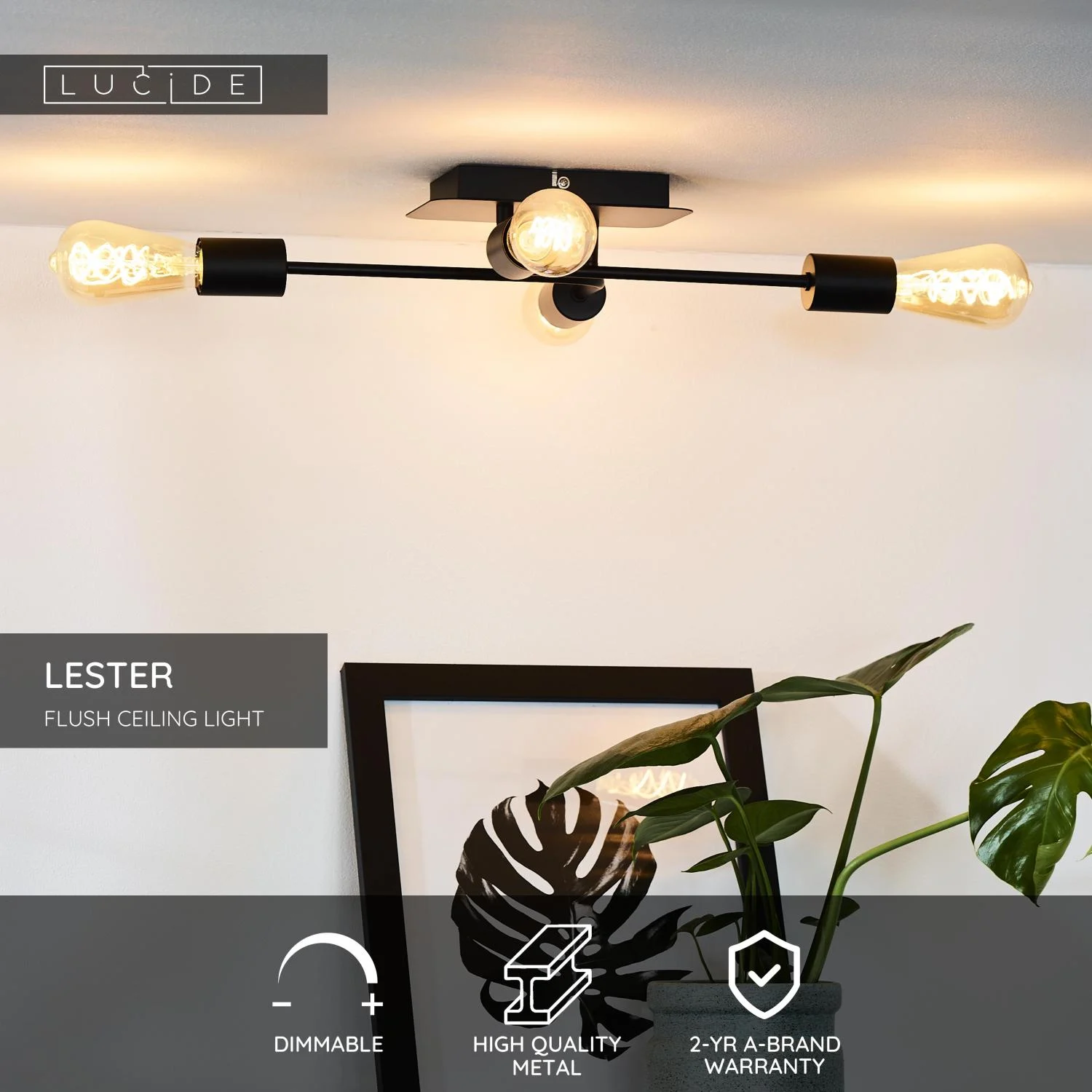 Lucide LESTER - Zapustenu00e9 stropnu00e9 svetlo - 4xE27 - u010dierne