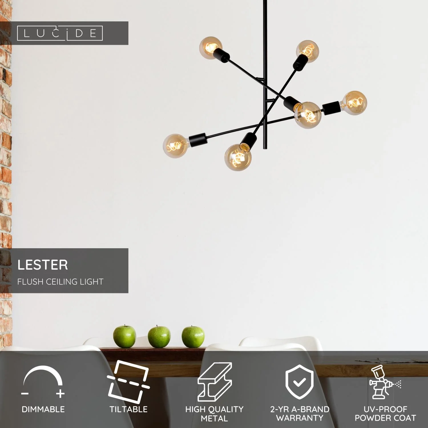Lucide LESTER - Zapustenu00e9 stropnu00e9 svetlo - 6xE27 - u010dierne