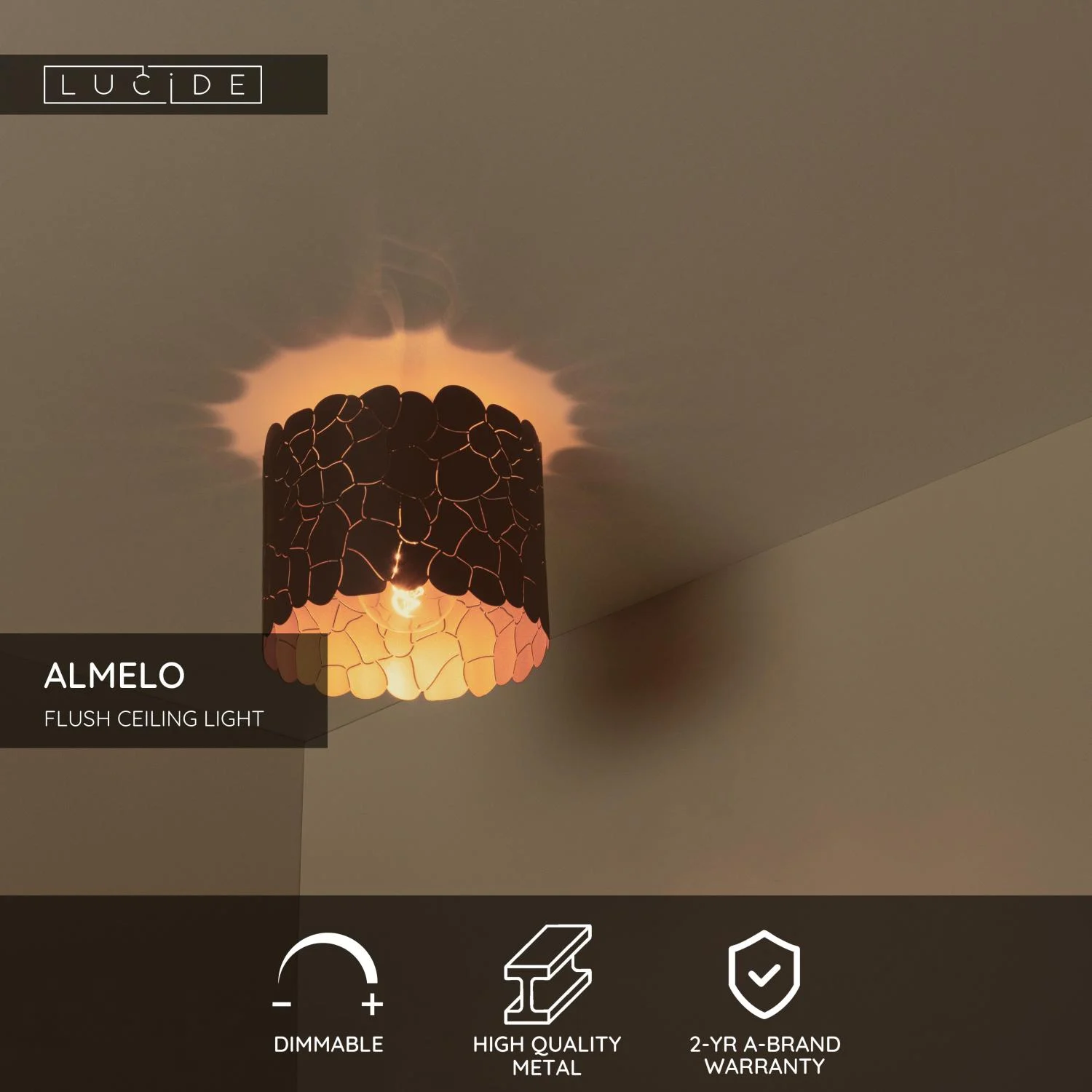 Lucide ALMELO - Zapustenu00e9 stropnu00e9 svetlo - u00d8 25,5 cm - 1xE27 - u010dierne