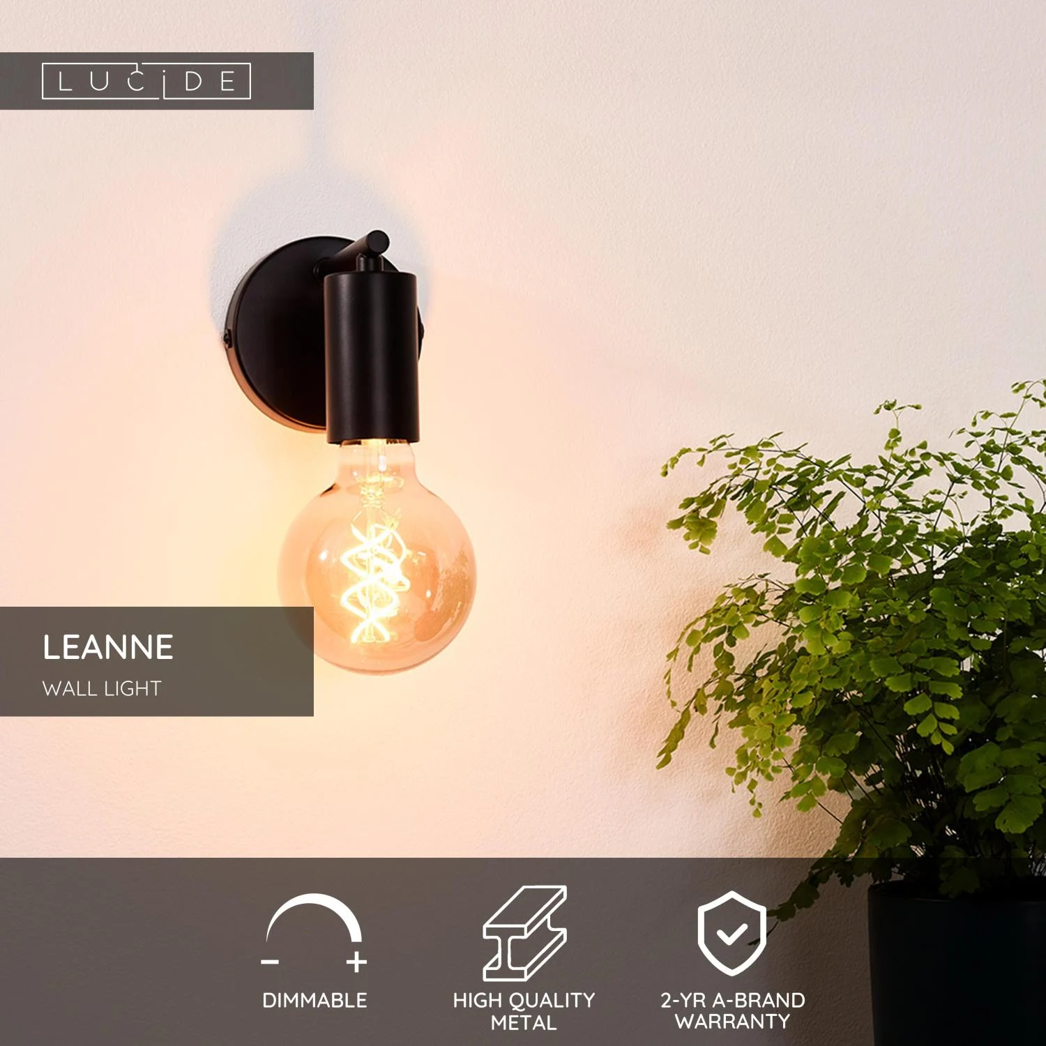 Lucide LEANNE - Nu00e1stennu00e9 svetlo - 1xE27 - u010cierne