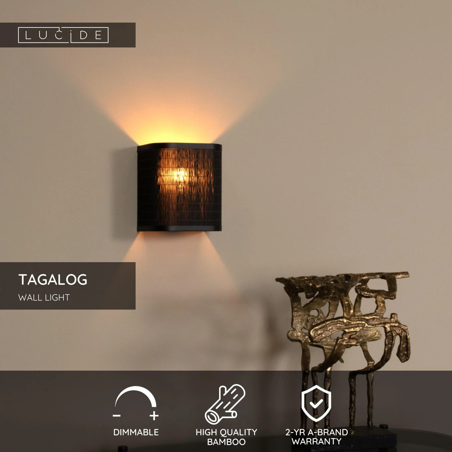 Lucide TAGALOG - Nu00e1stennu00e9 svietidlo - 1xE27 - u010cierne