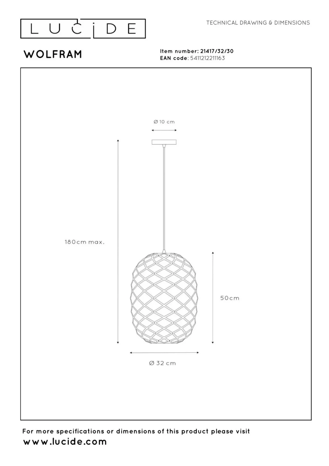 Lucide WOLFRAM - zu00e1vesnu00e9 svetlo - u00d8 32 cm - 1xE27 - u010dierne