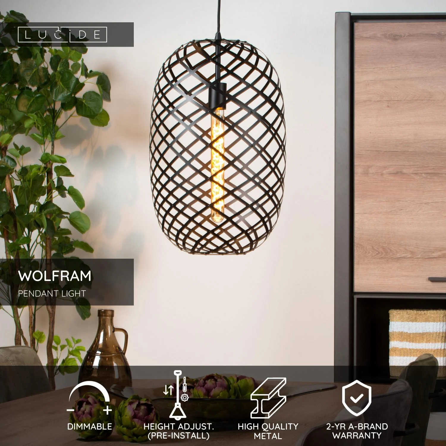 Lucide WOLFRAM - zu00e1vesnu00e9 svetlo - u00d8 32 cm - 1xE27 - u010dierne