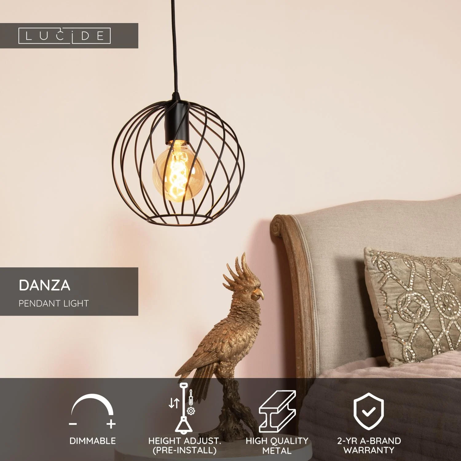 Lucide DANZA - zu00e1vesnu00e9 svetlo - u00d8 25 cm - 1xE27 - u010dierne