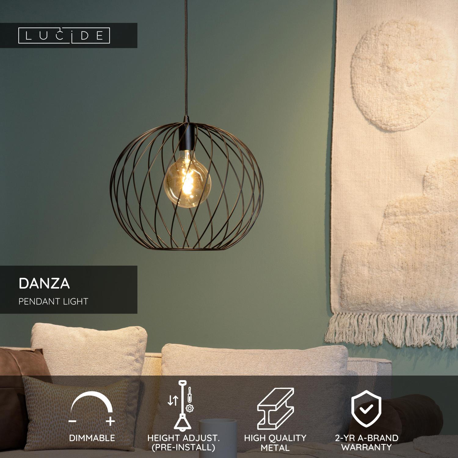 Lucide DANZA - Zu00e1vesnu00e9 svetlo - u00d8 40 cm - 1xE27 - u010dierne