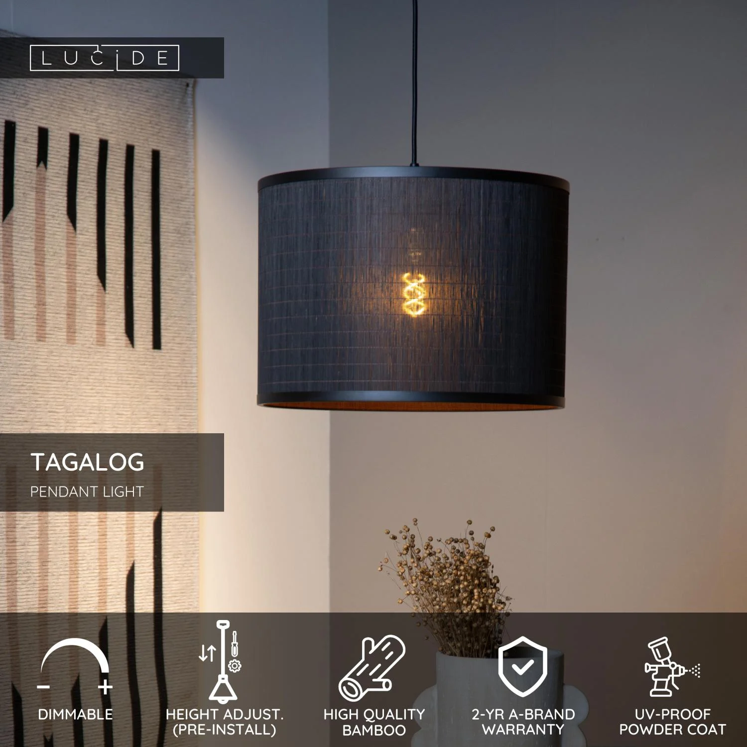 Lucide TAGALOG - zu00e1vesnu00e9 svetlo - u00d8 40 cm - 1xE27 - u010dierne