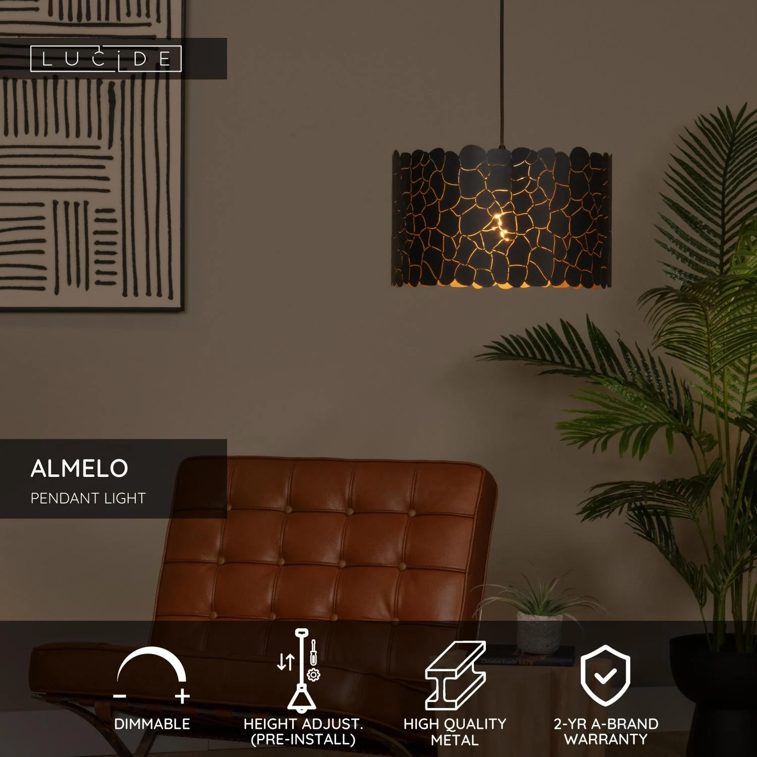 Lucide ALMELO - zu00e1vesnu00e9 svetlo - u00d8 40 cm - 1xE27 - u010dierne