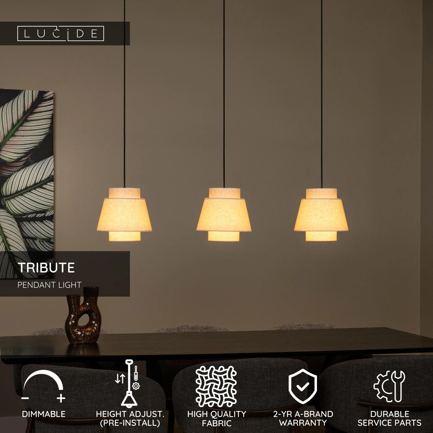 Lucide TRIBUTE - Zu00e1vesnu00e9 svetlo - 3xE27 - Kru00e9movu00e1