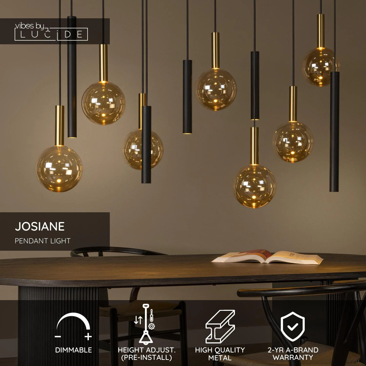 Lucide JOSIANE - Zu00e1vesnu00e9 svetlo - 7xG9 - u010cierna | Nu00e1lada