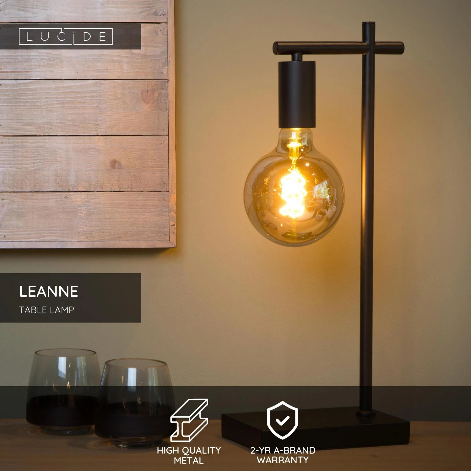 Lucide LEANNE - Stolnu00e1 lampa - 1xE27 - u010cierna