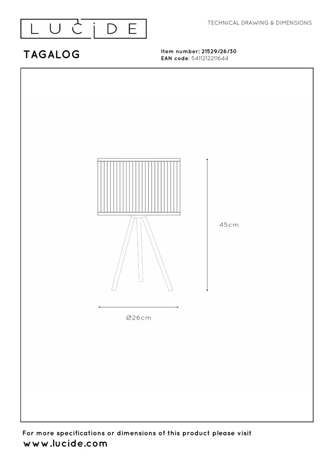 Lucide TAGALOG - Stolnu00e1 lampa - u00d8 26 cm - 1xE27 - u010dierna