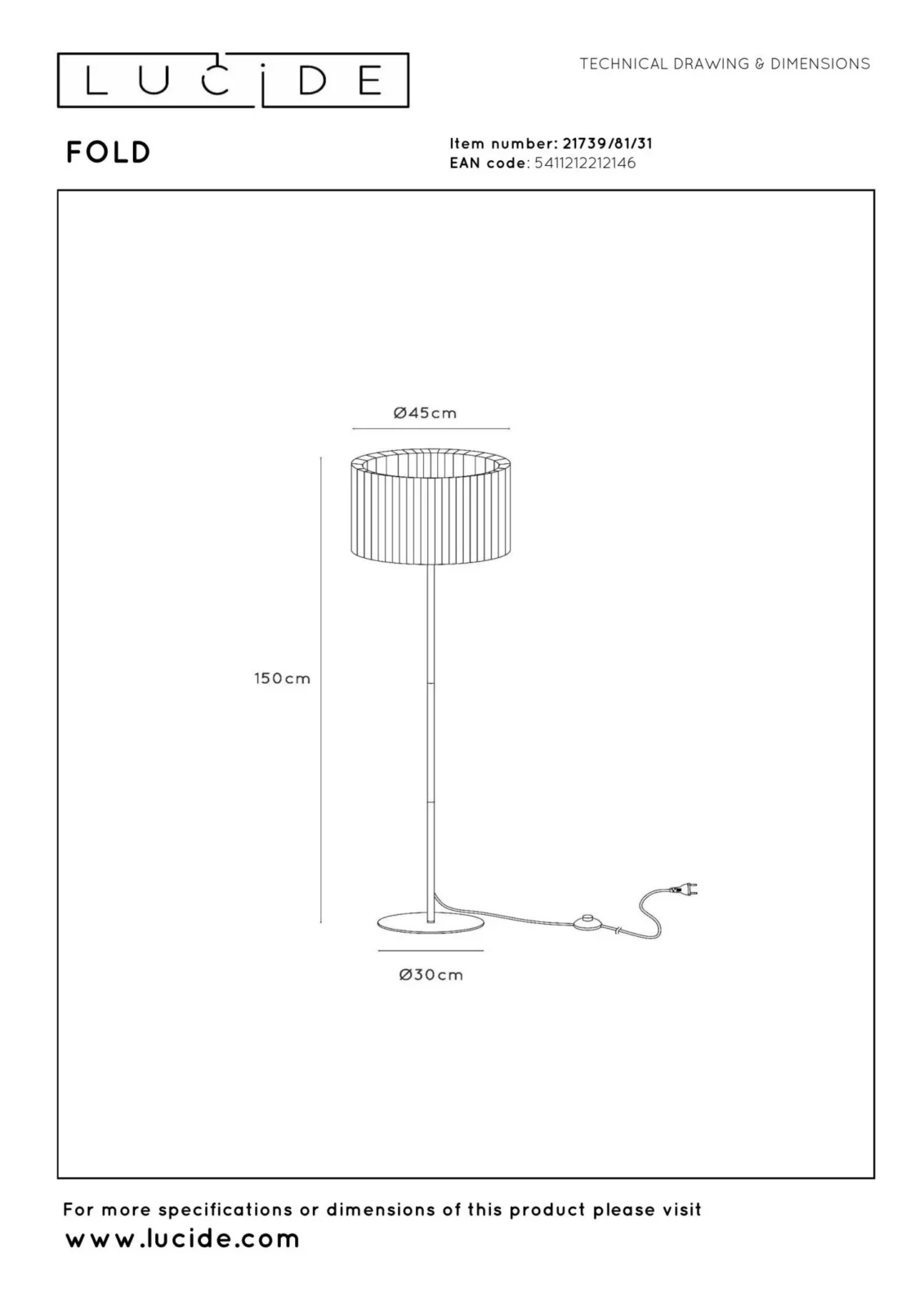 Lucide FOLD - Stojacia lampa - u00d8 45 cm - 1xE27 - biela