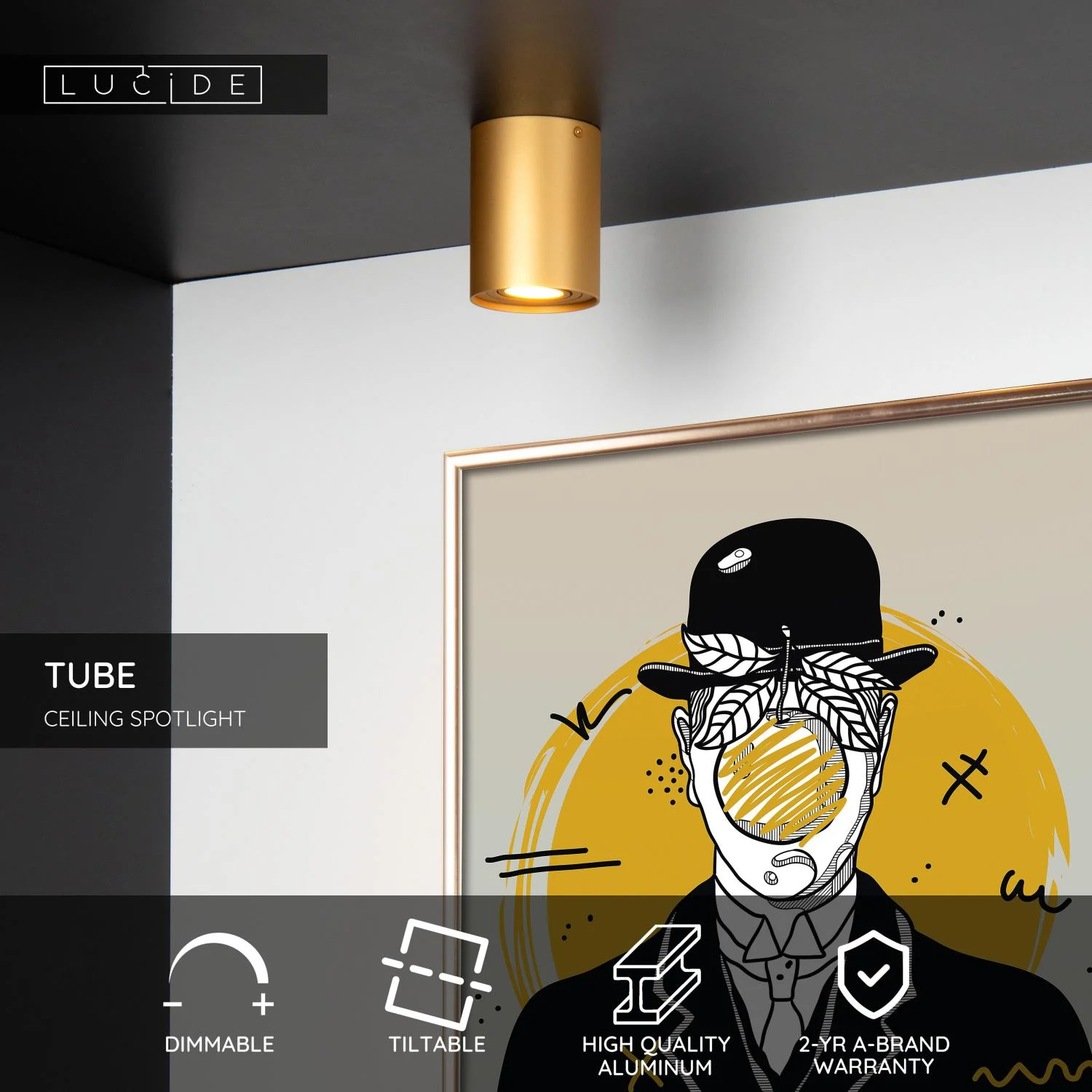 Lucide TUBE - stropnu00e9 reflektory - u00d8 9,6 cm - 1xGU10 - Matt Gold / Brass