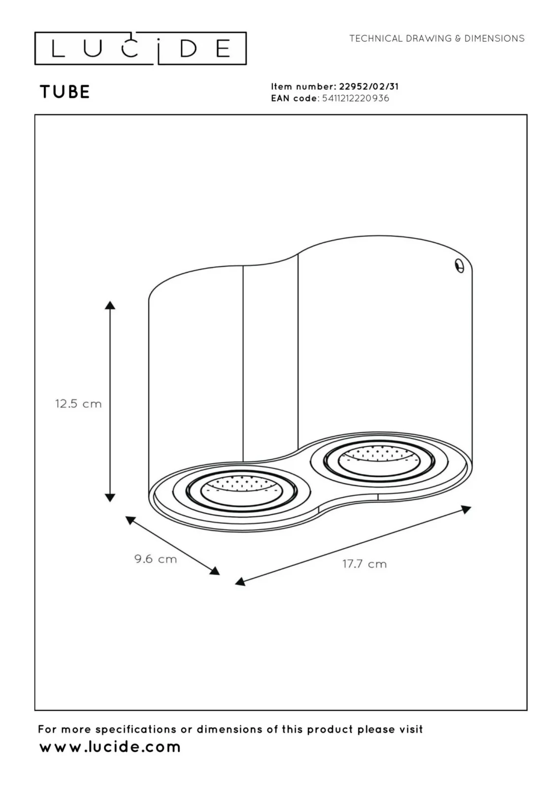 Lucide TUBE - stropnu00e9 reflektory - 2xGU10 - biela