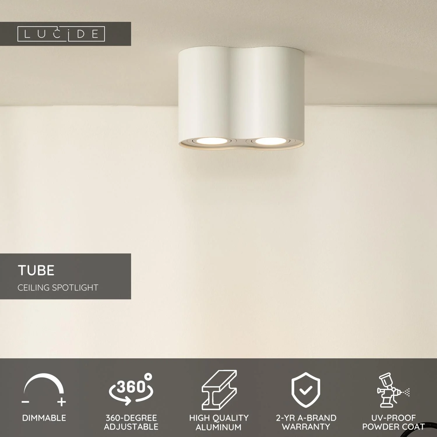 Lucide TUBE - stropnu00e9 reflektory - 2xGU10 - biela