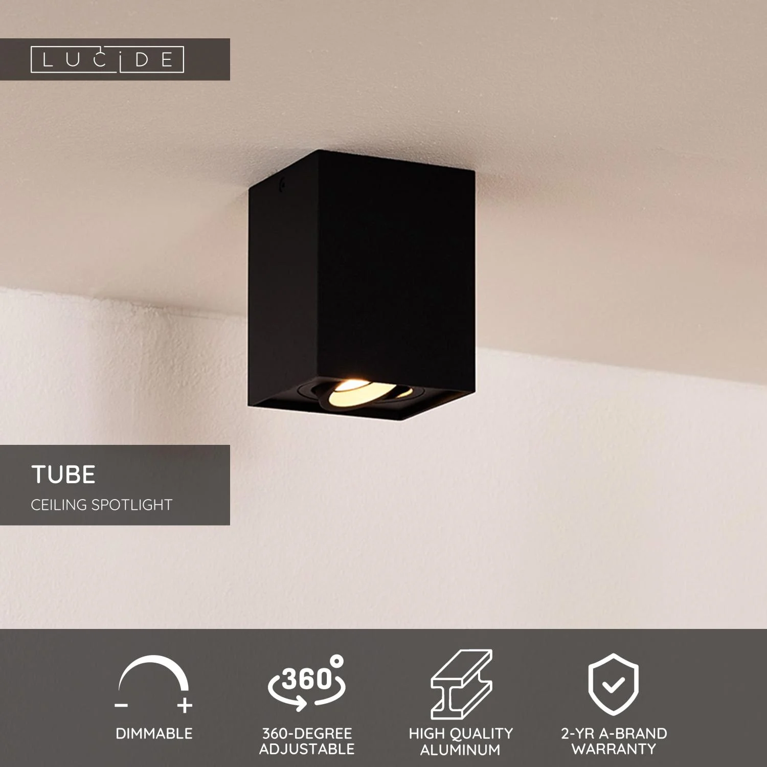 Lucide TUBE - stropnu00e9 reflektory - 1xGU10 - u010dierne