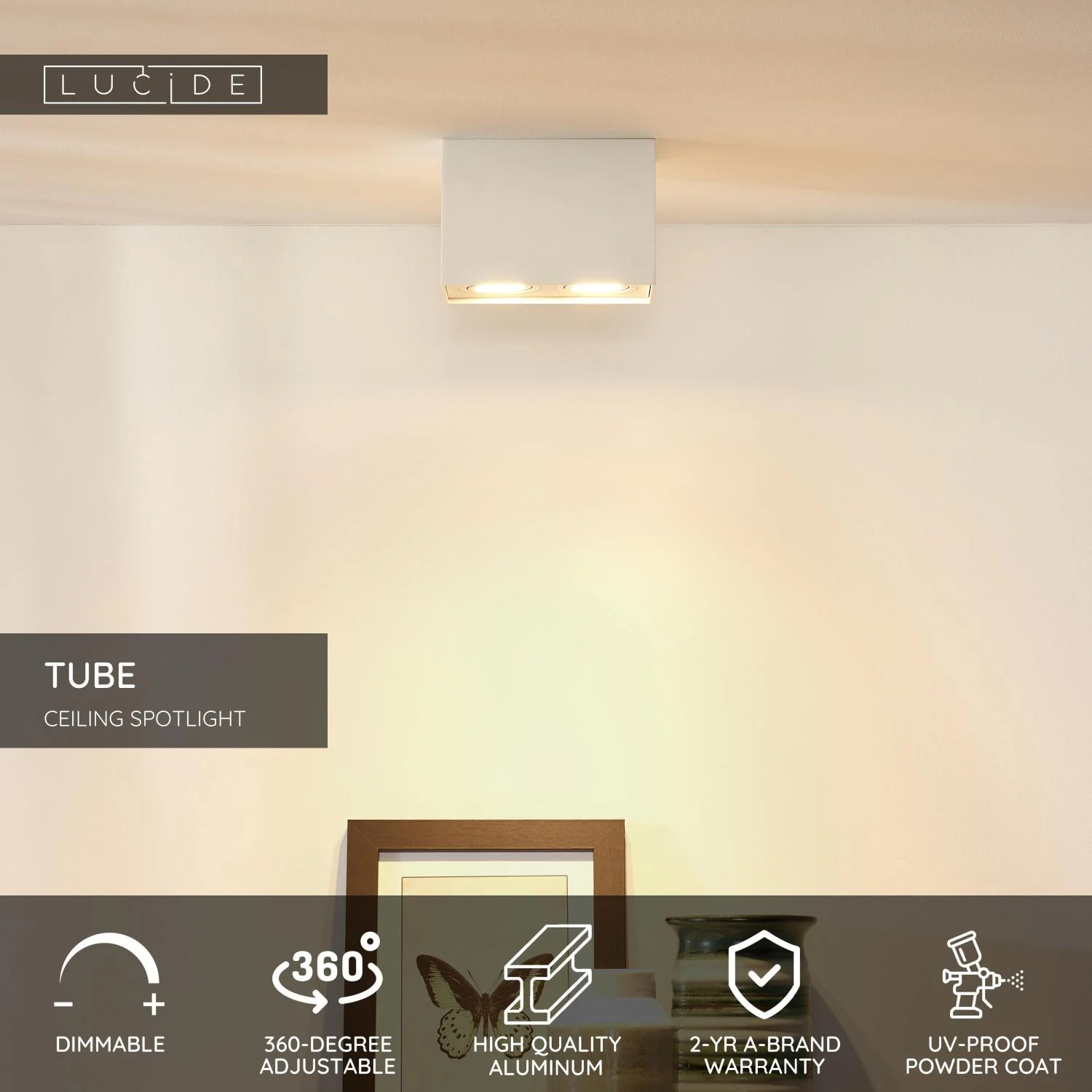 Lucide TUBE - stropnu00e9 reflektory - 2xGU10 - biela