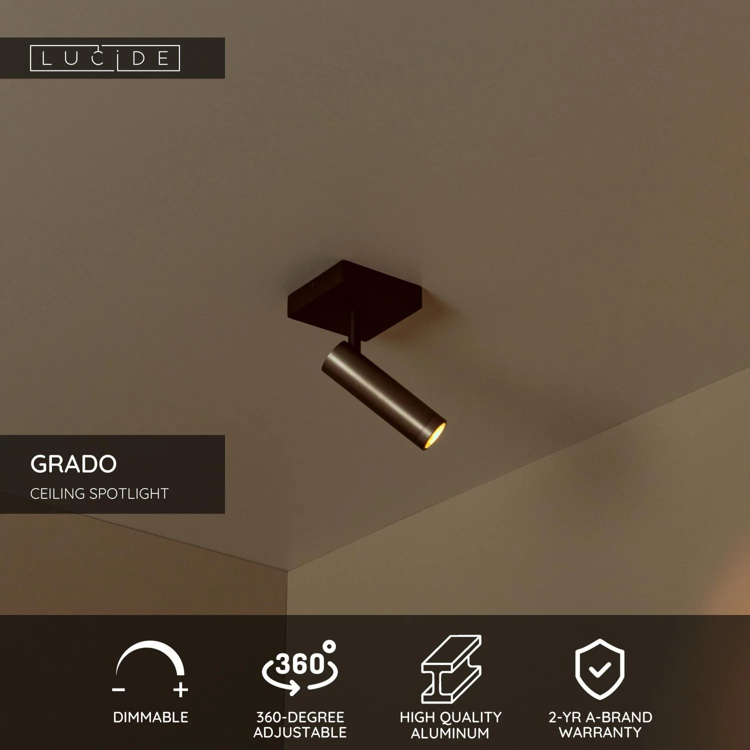 Lucide GRADO - Stropnu00e9 reflektory - 1xGU10 (MR11) - Sivu00e9 u017eelezo