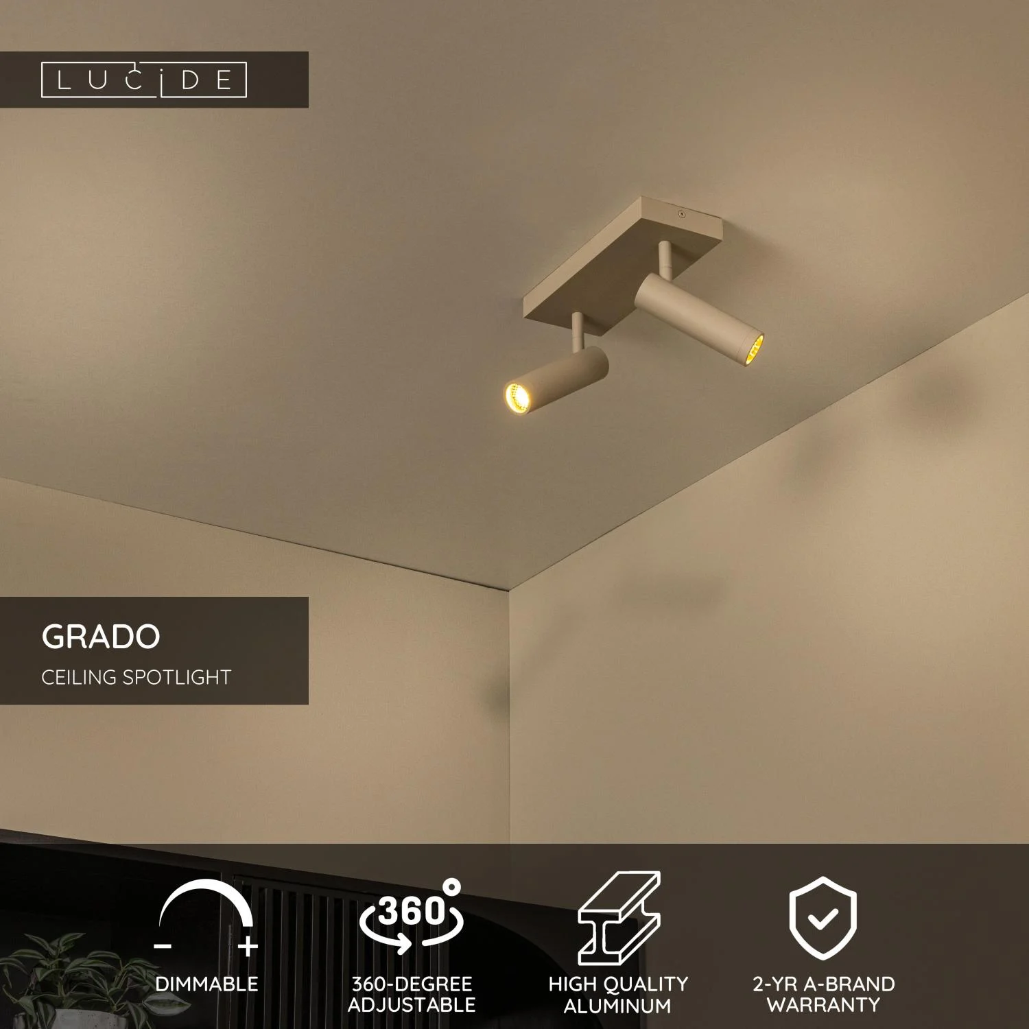 Lucide GRADO - Stropnu00e9 reflektory - 2xGU10 (MR11) - Taupe