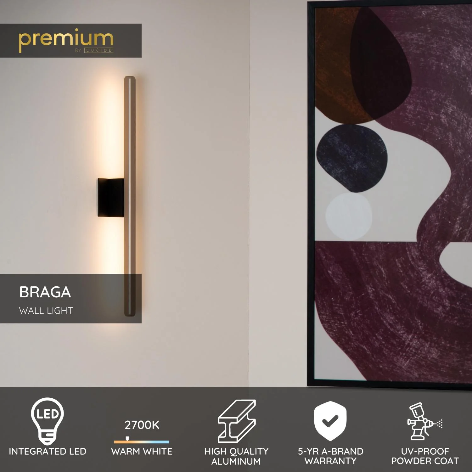 Lucide BRAGA - Nu00e1stennu00e9 svetlo vnu00fatornu00e9/vonkaju0161ie - LED - 1x10W 2700K - IP54 - Ku00e1va | Pru00e9miovu00e9