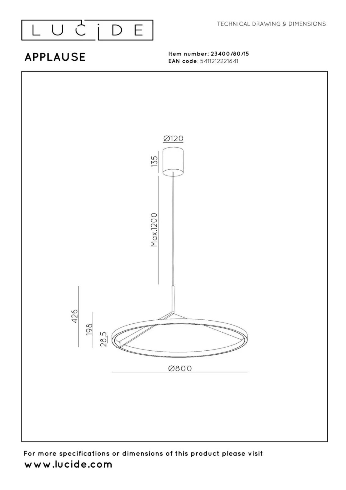 APLAUZ Lucide - Zu00e1vesnu00e9 svetlo - u00d8 80 cm - LED tlmenu00e9. - CCT - 1x50W 2700K/4000K - Senzor ruu010dnu00fdch vu013an - sivu00e9 u017eelezo | Pru00e9miovu00e9