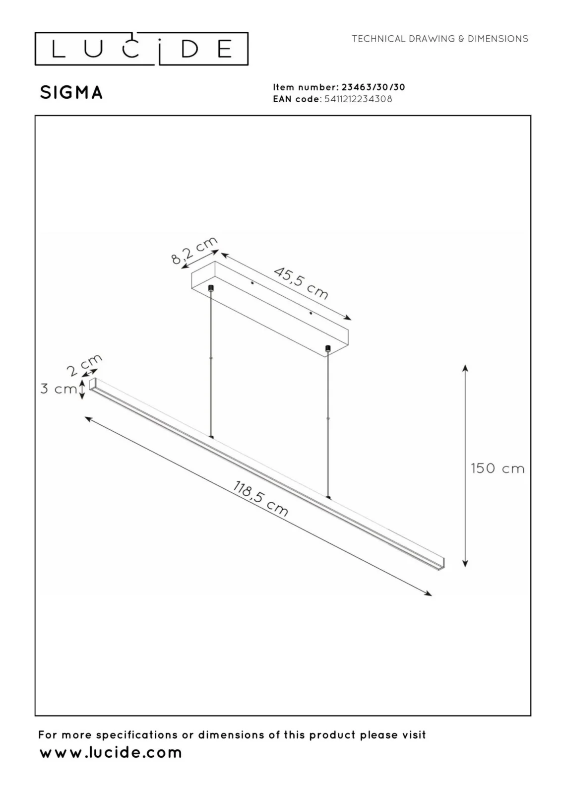 Lucide SIGMA - Zu00e1vesnu00e9 svetlo - LED tlmenu00e9. - 1x30W 2700K - u010dierne